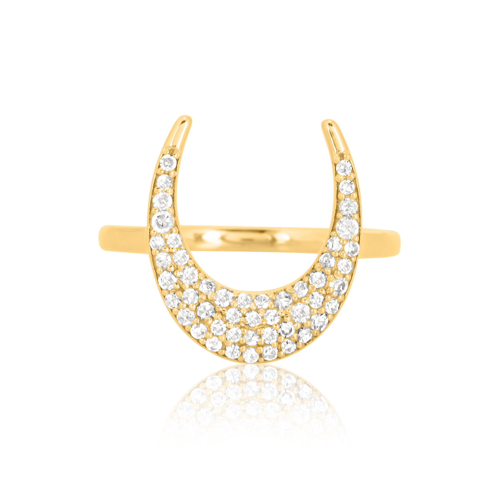 Yellow Gold Moon Ring With Diamonds
