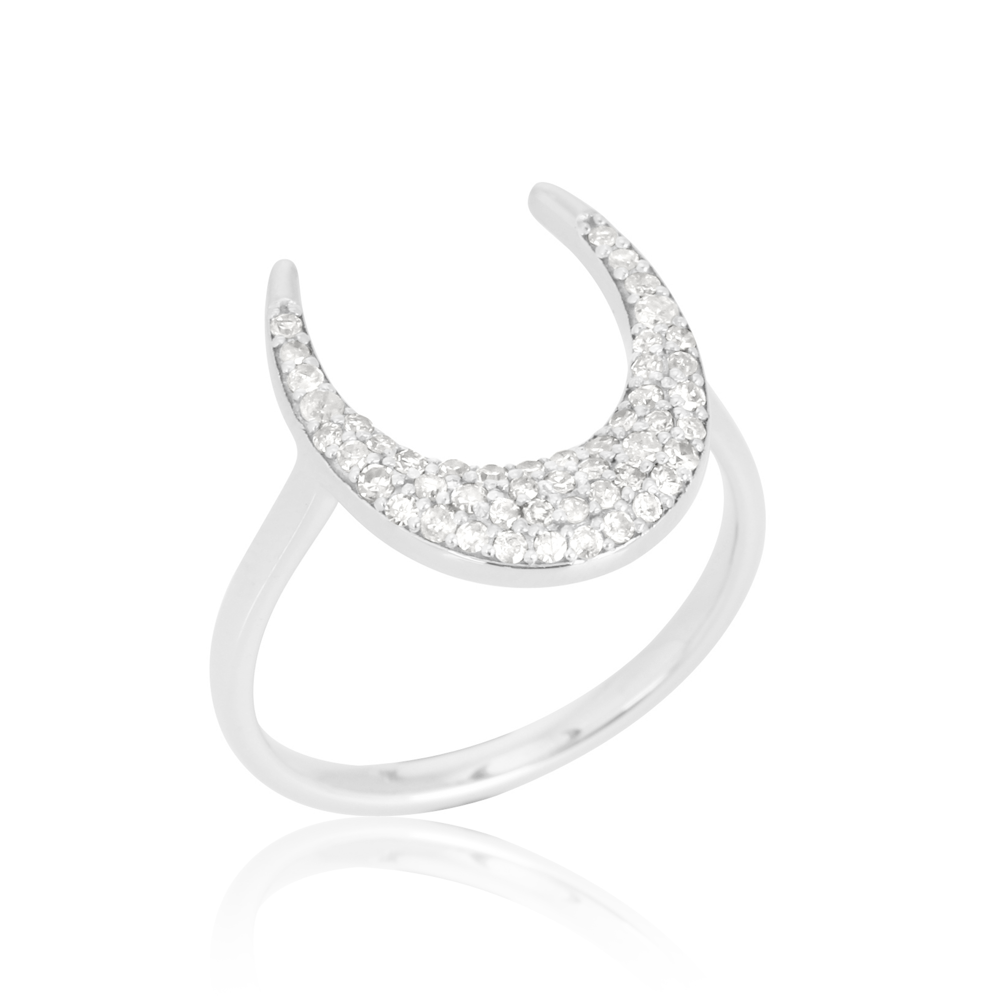Sterling Silver Moon Ring With Diamonds