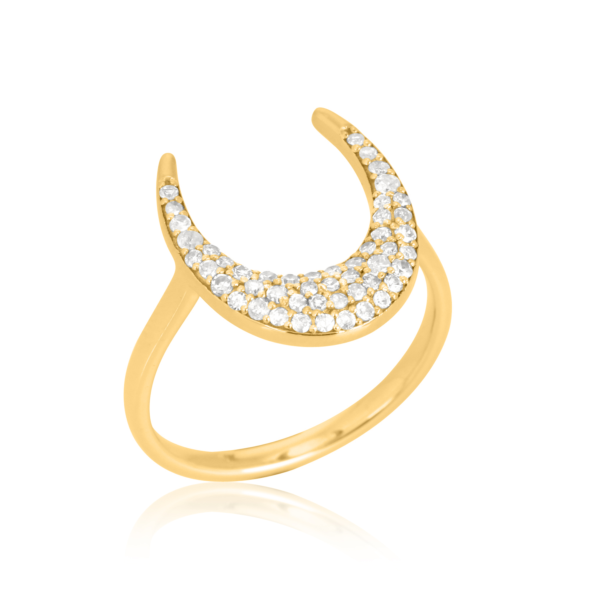 Yellow Gold Moon Ring With Diamonds