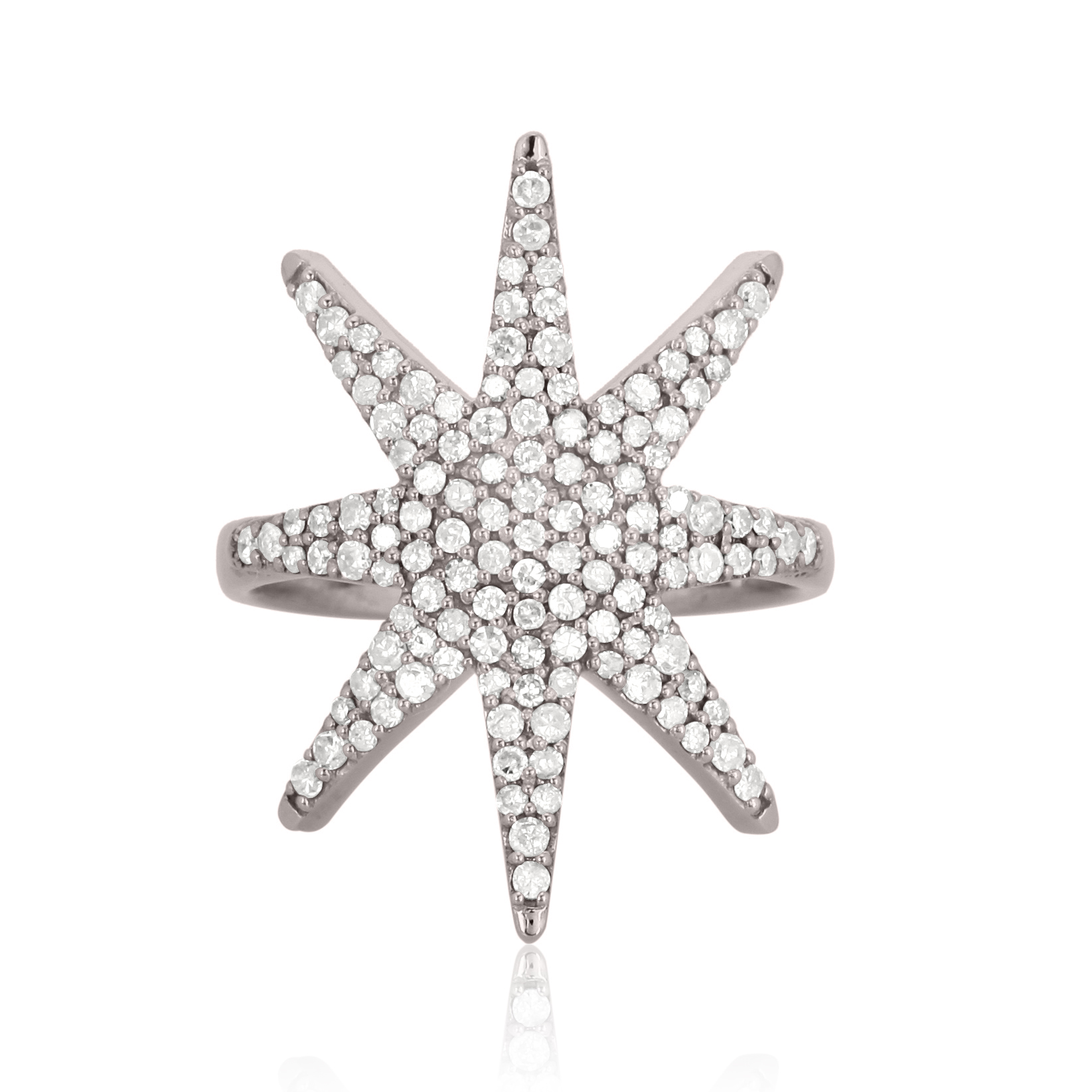 Sterling Silver Sun Shaped Diamond Ring