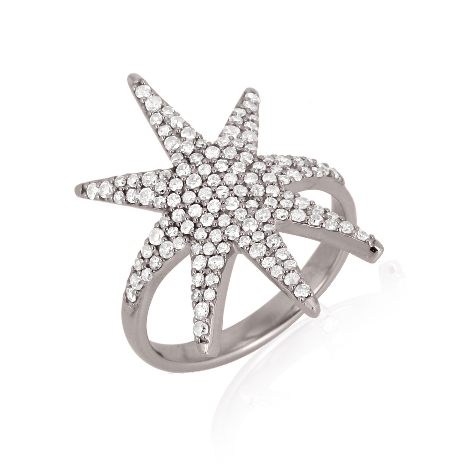 Sterling Silver Sun Shaped Diamond Ring