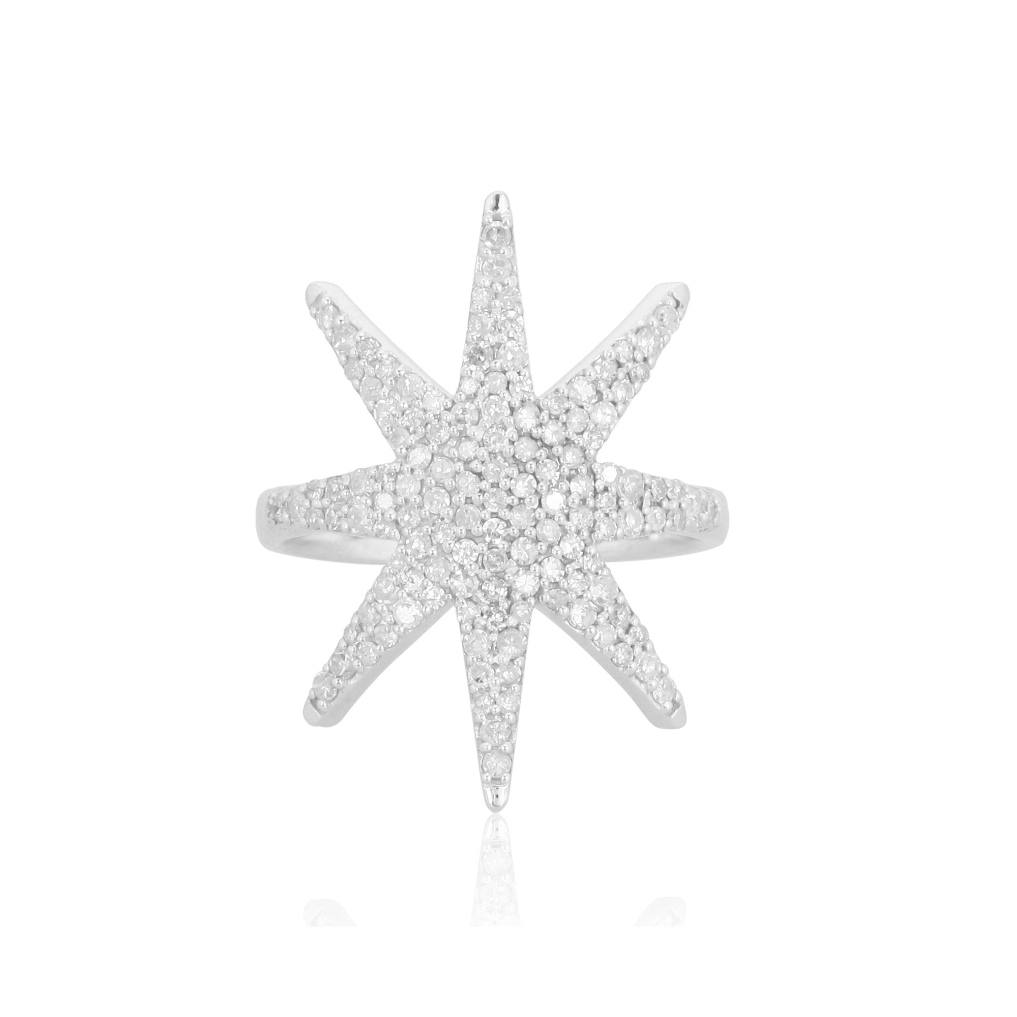 Sterling Silver Sun Shaped Diamond Ring