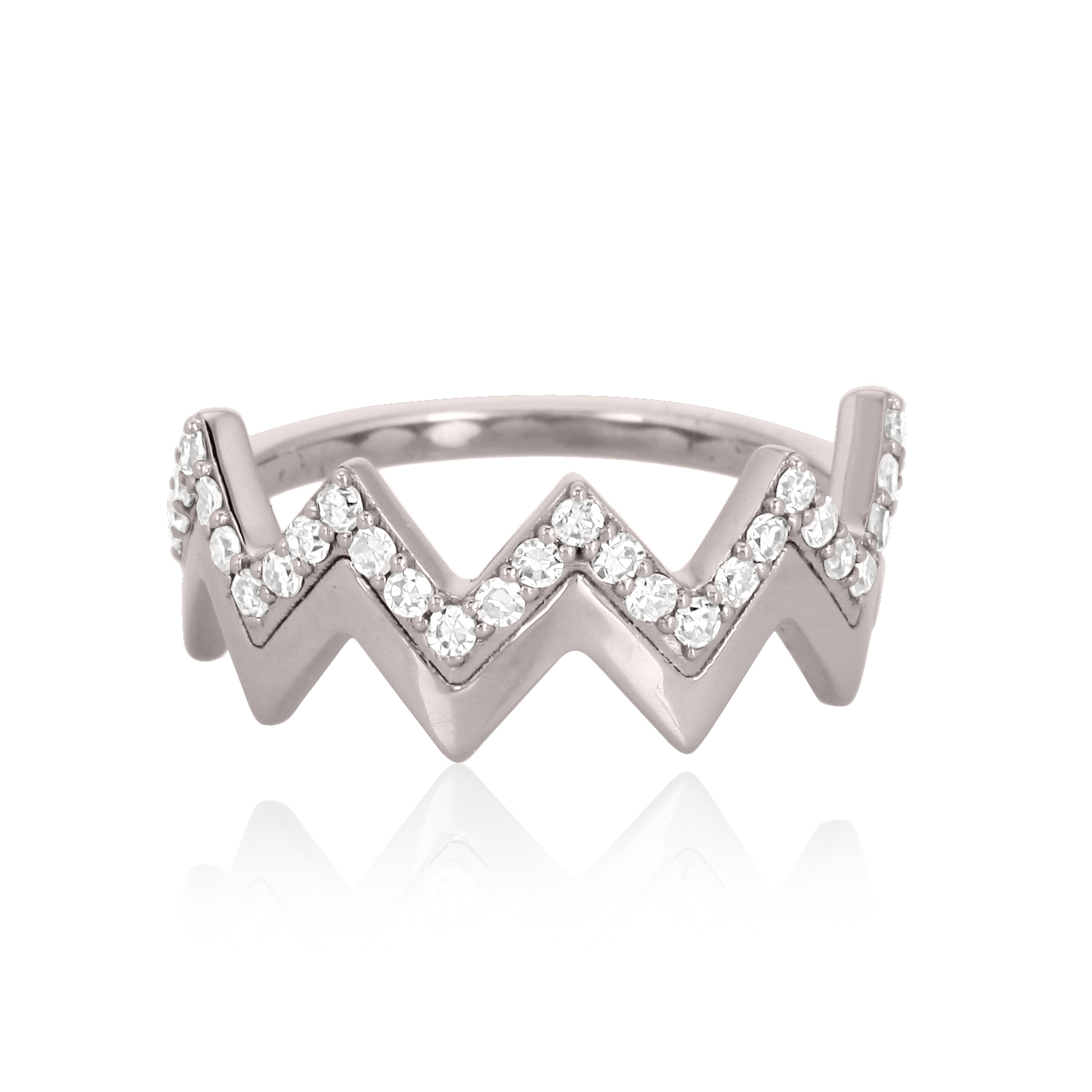 Sterling Silver Crown Band Diamond Ring