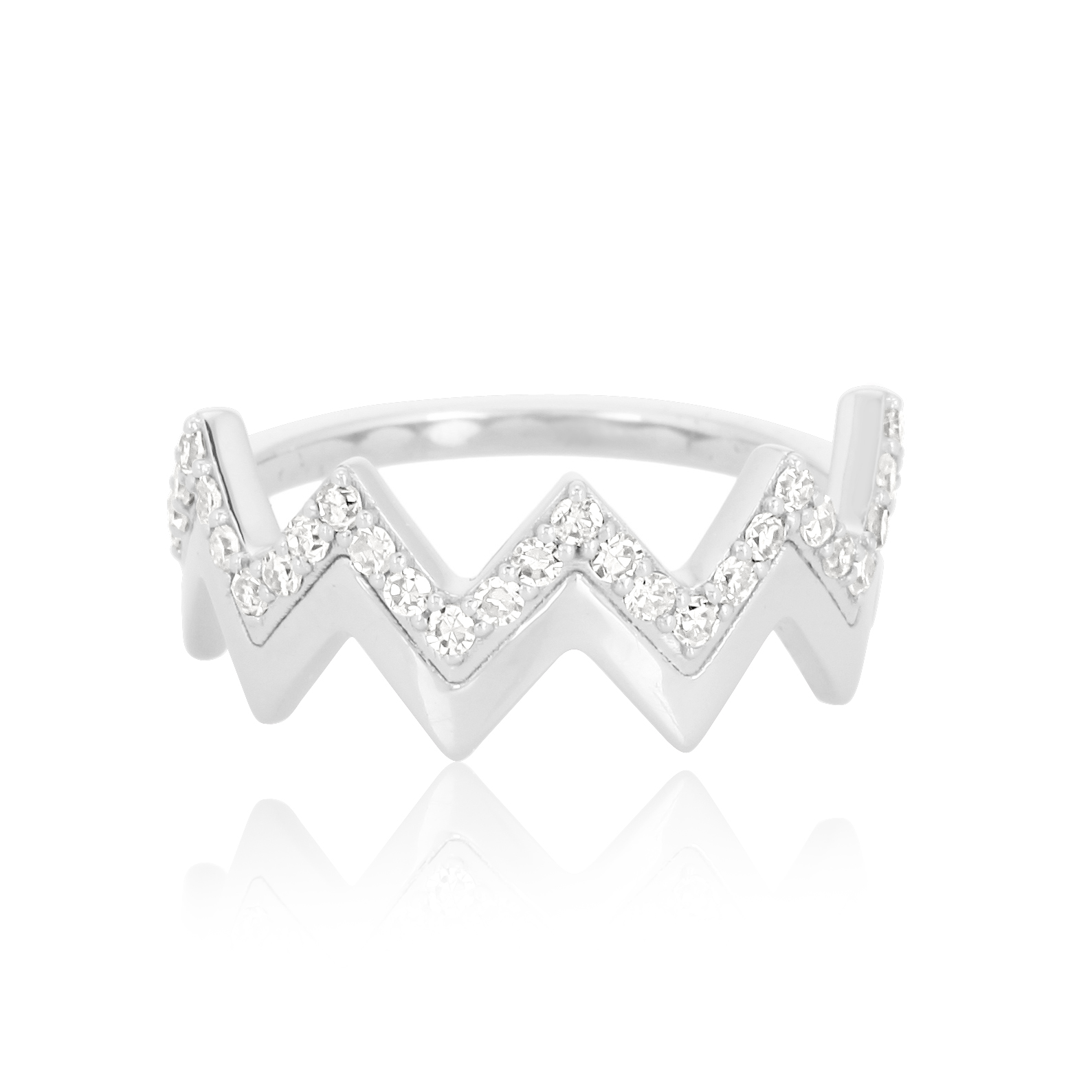 Sterling Silver Crown Band Diamond Ring