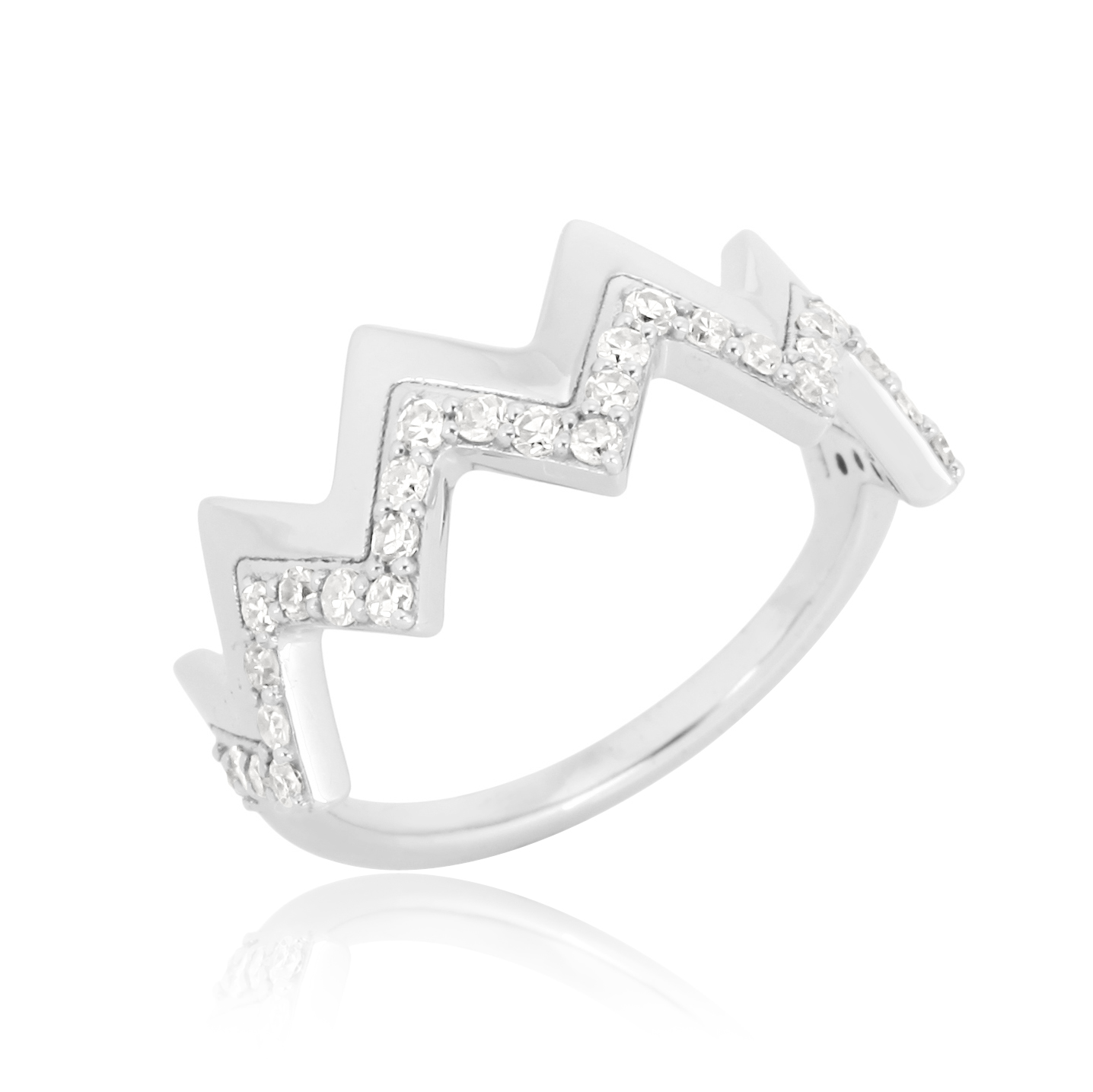 Sterling Silver Crown Band Diamond Ring