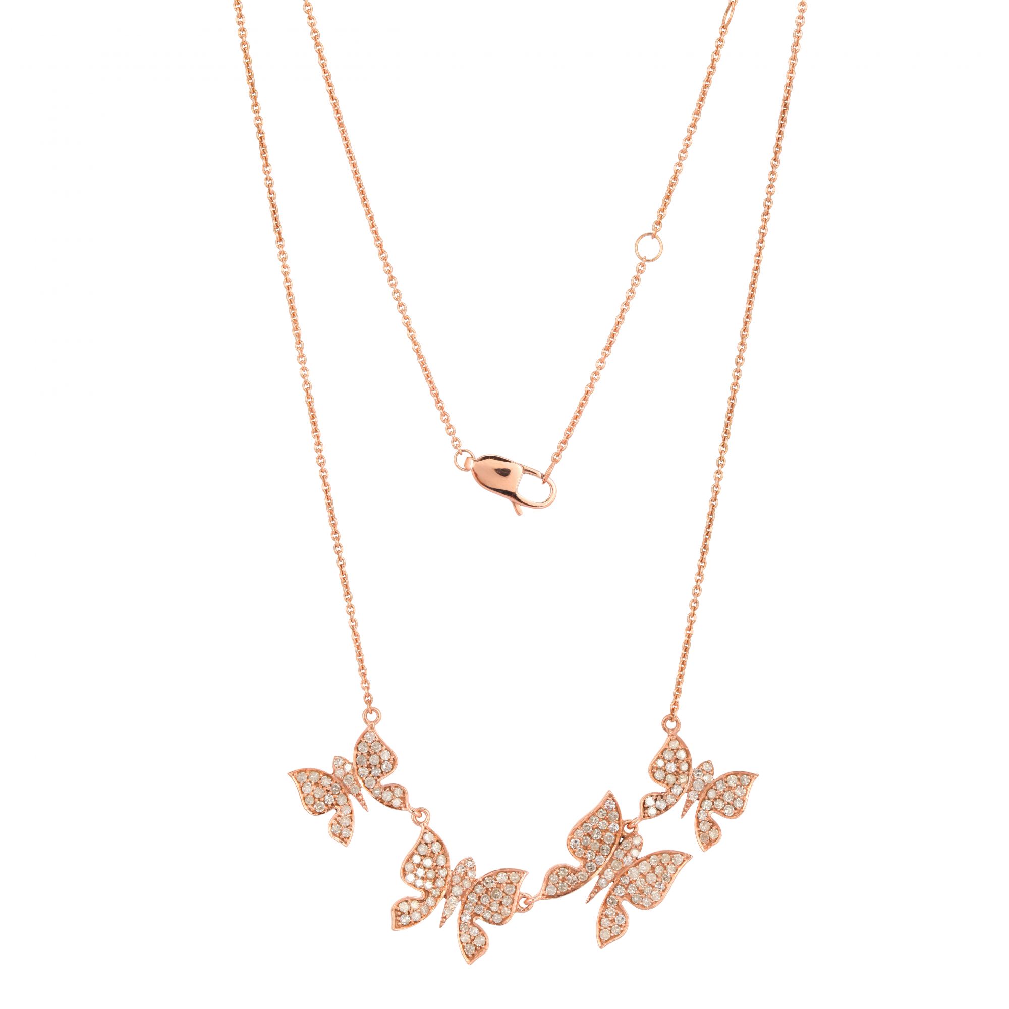 Rose Gold Four Butterfly Diamond Necklace