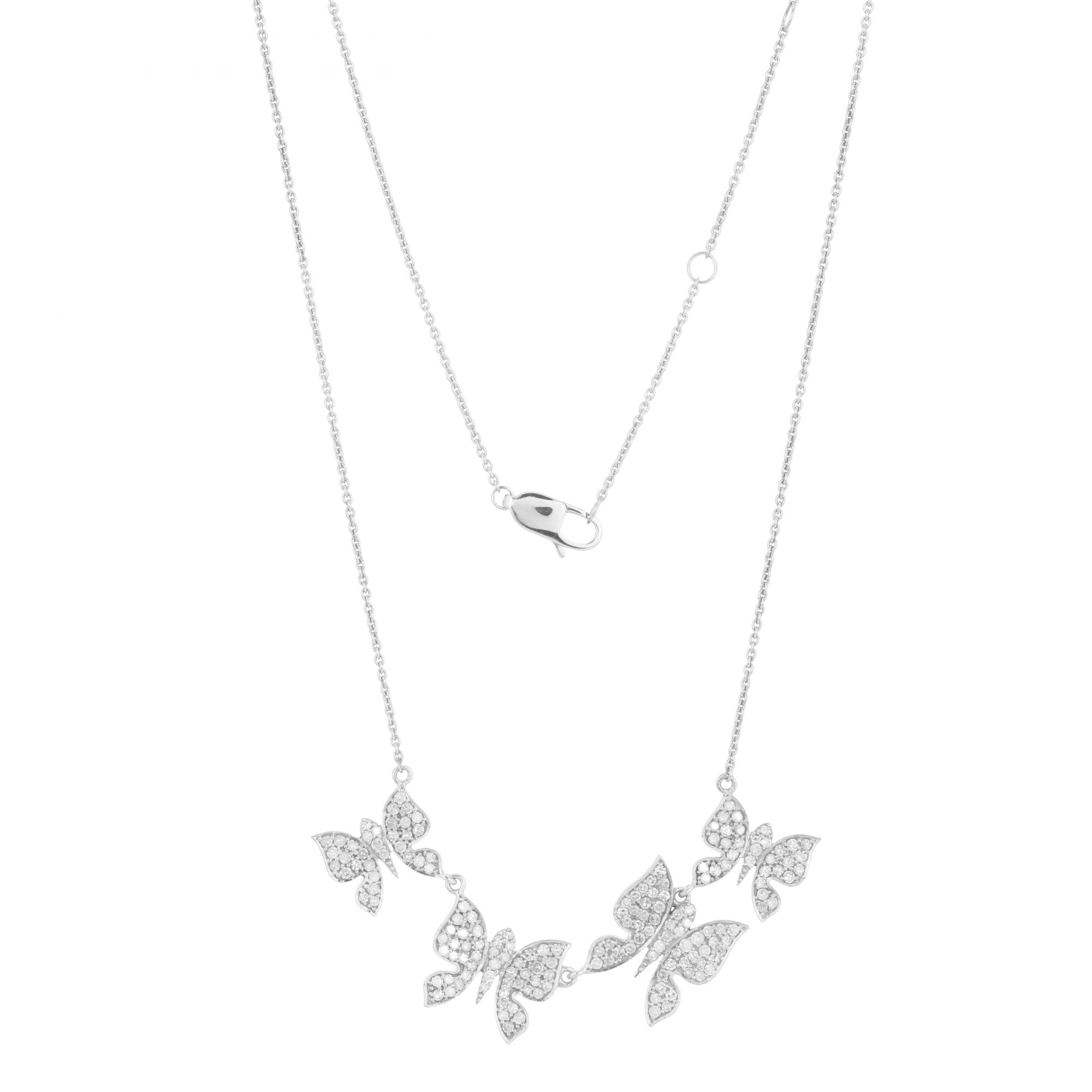 White Gold Four Butterfly Diamond Necklace