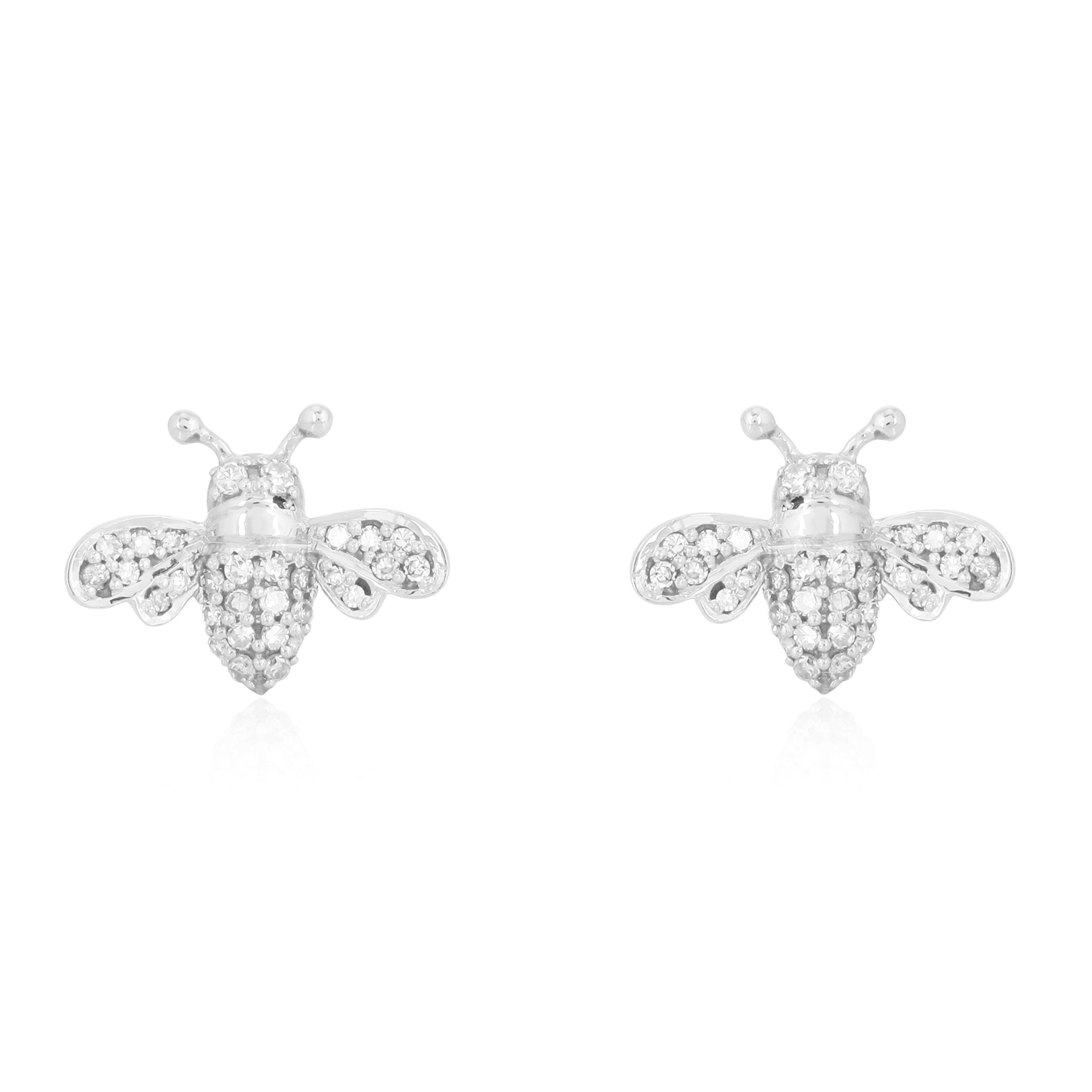 Sterling Silver Diamond Bee Ear Studs