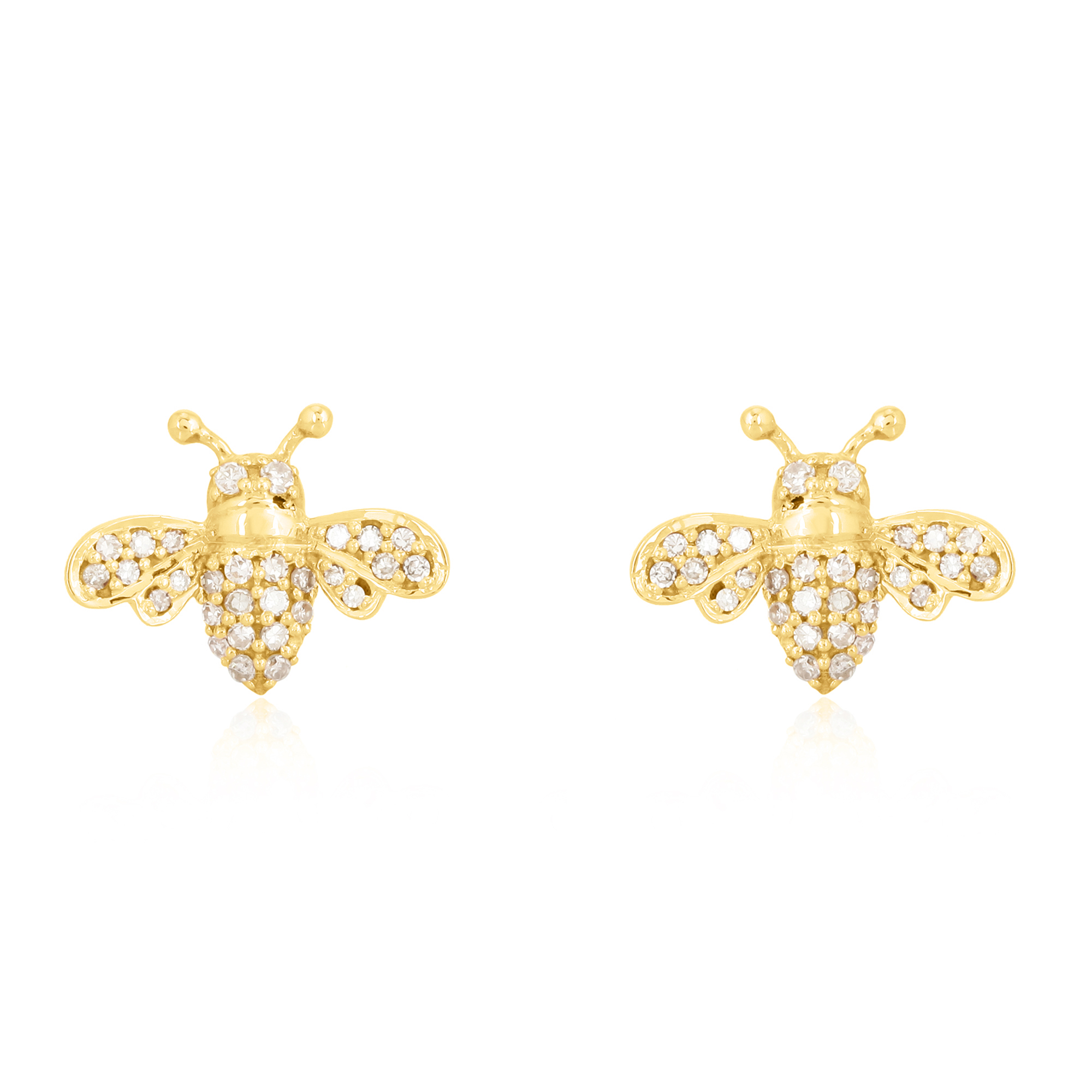 Sterling Silver Diamond Bee Ear Studs
