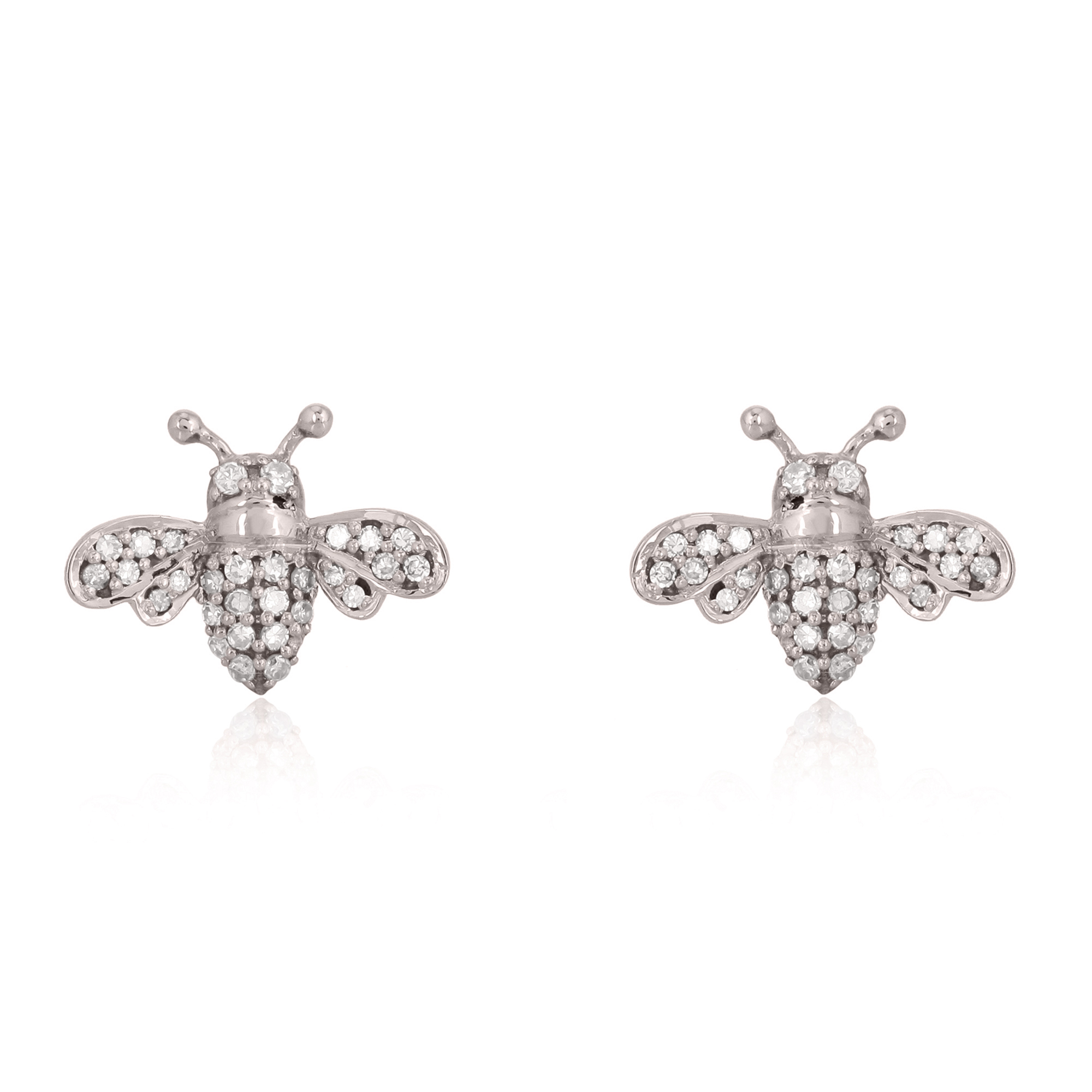 Sterling Silver Diamond Bee Ear Studs