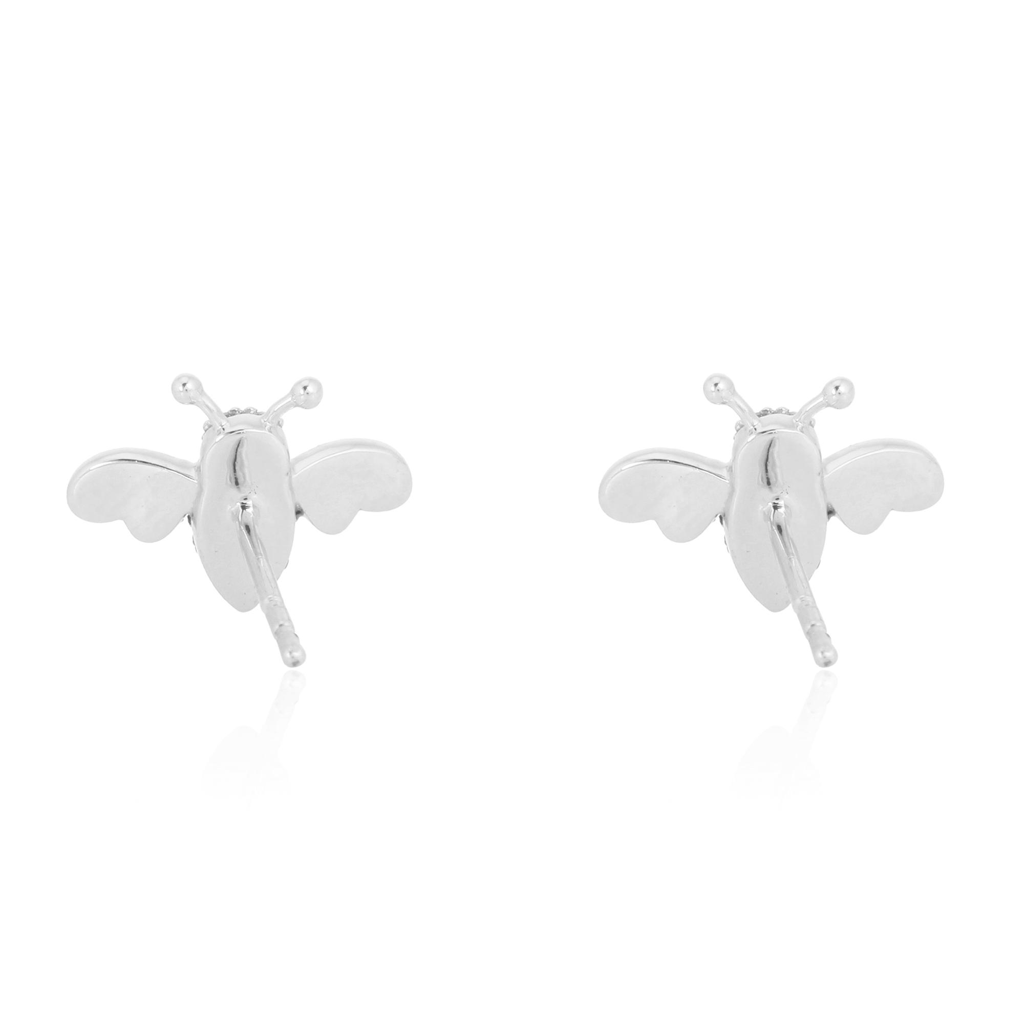 Sterling Silver Diamond Bee Ear Studs