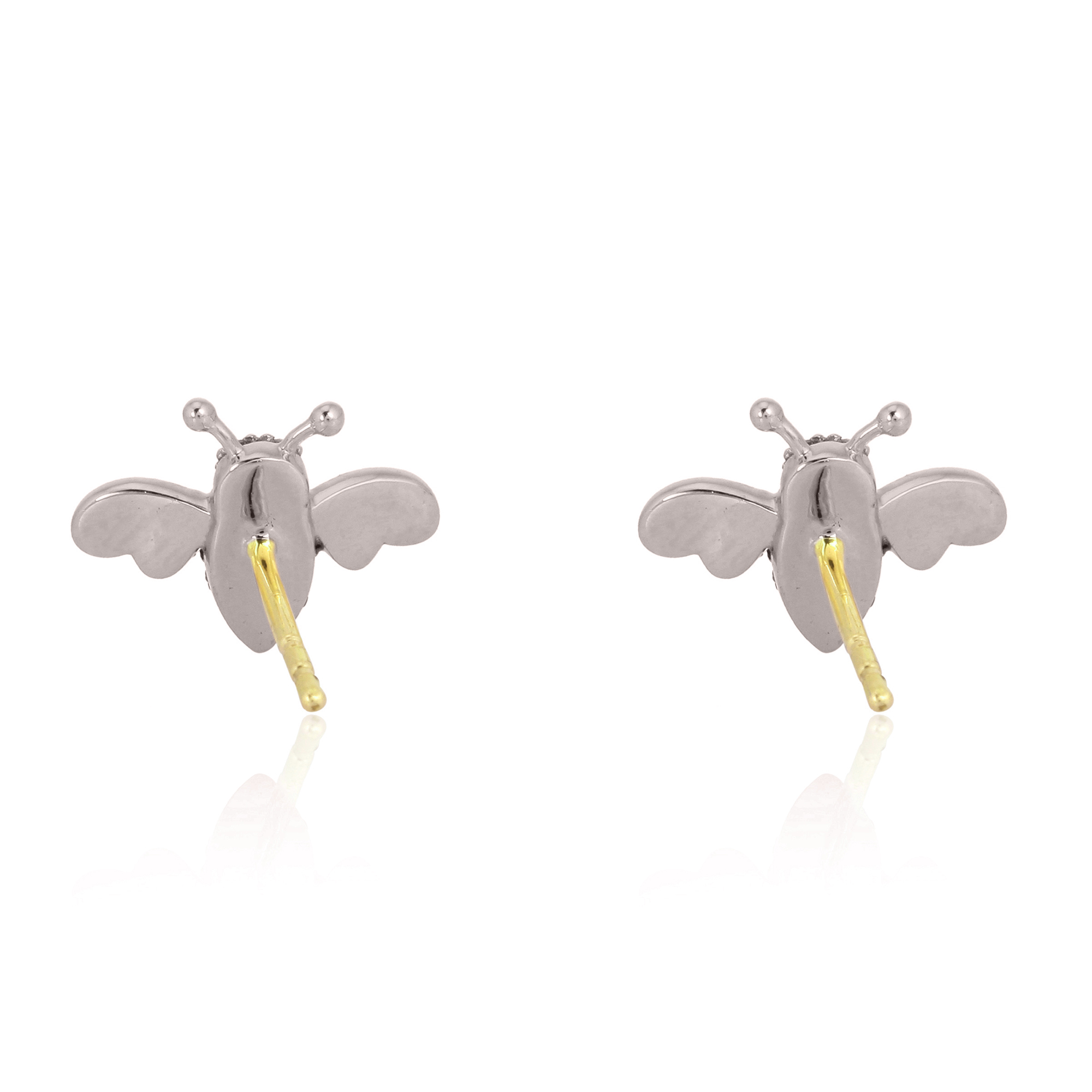 Sterling Silver Diamond Bee Ear Studs