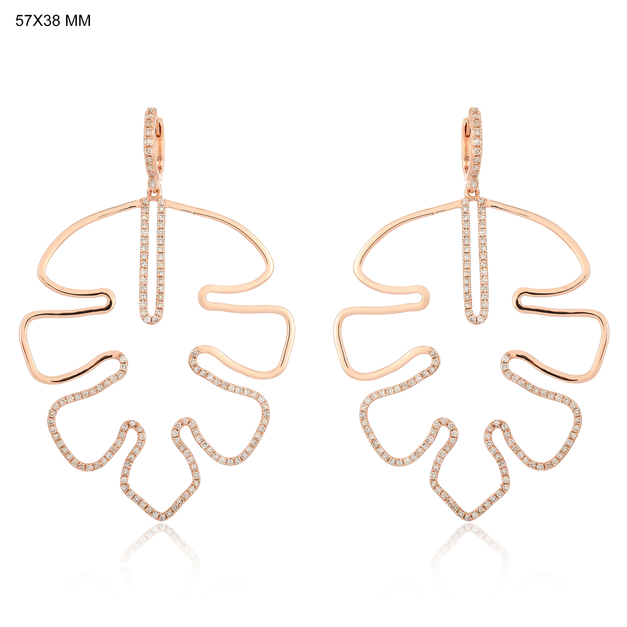 Rose Gold Diamond Leaf Dangle Earrings
