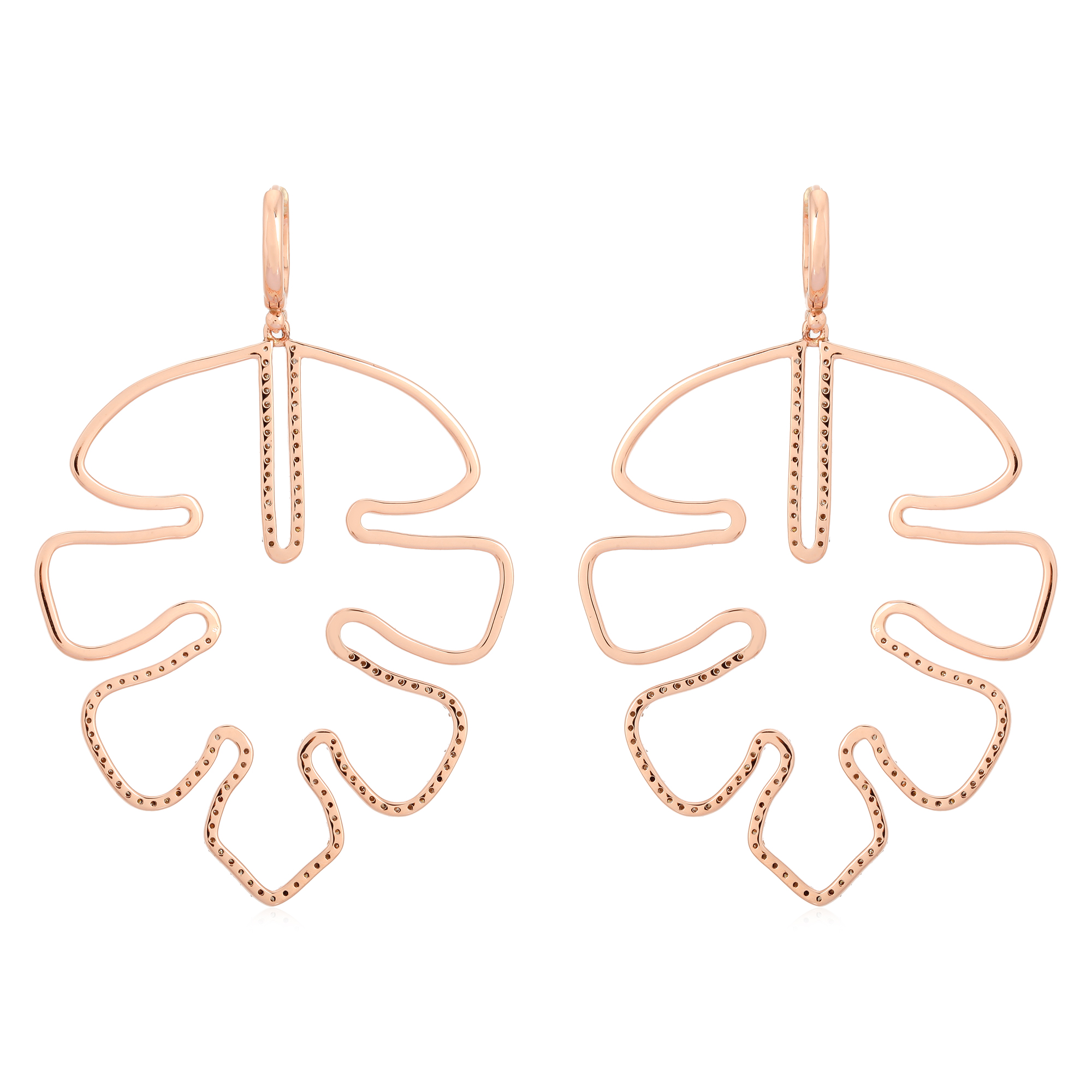 Rose Gold Diamond Leaf Dangle Earrings