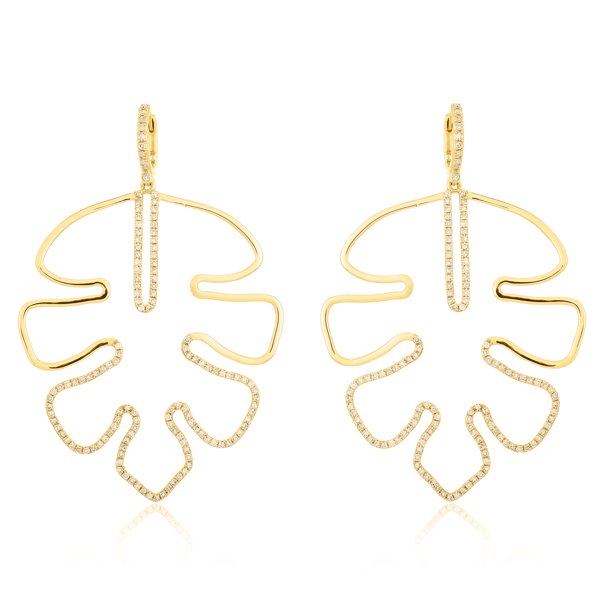 Yellow Gold Diamond Leaf Dangle Earrings