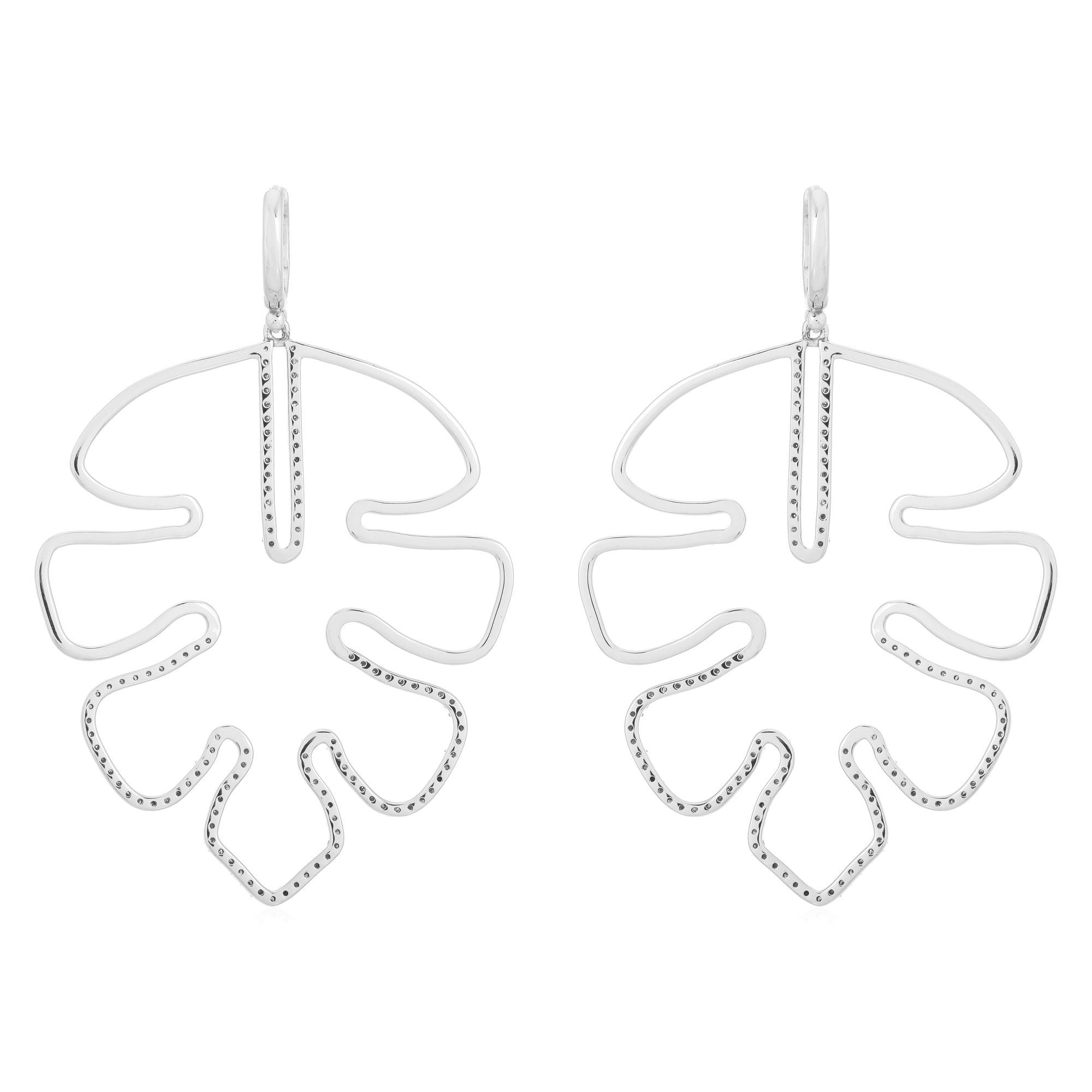 White Gold Diamond Leaf Dangle Earrings