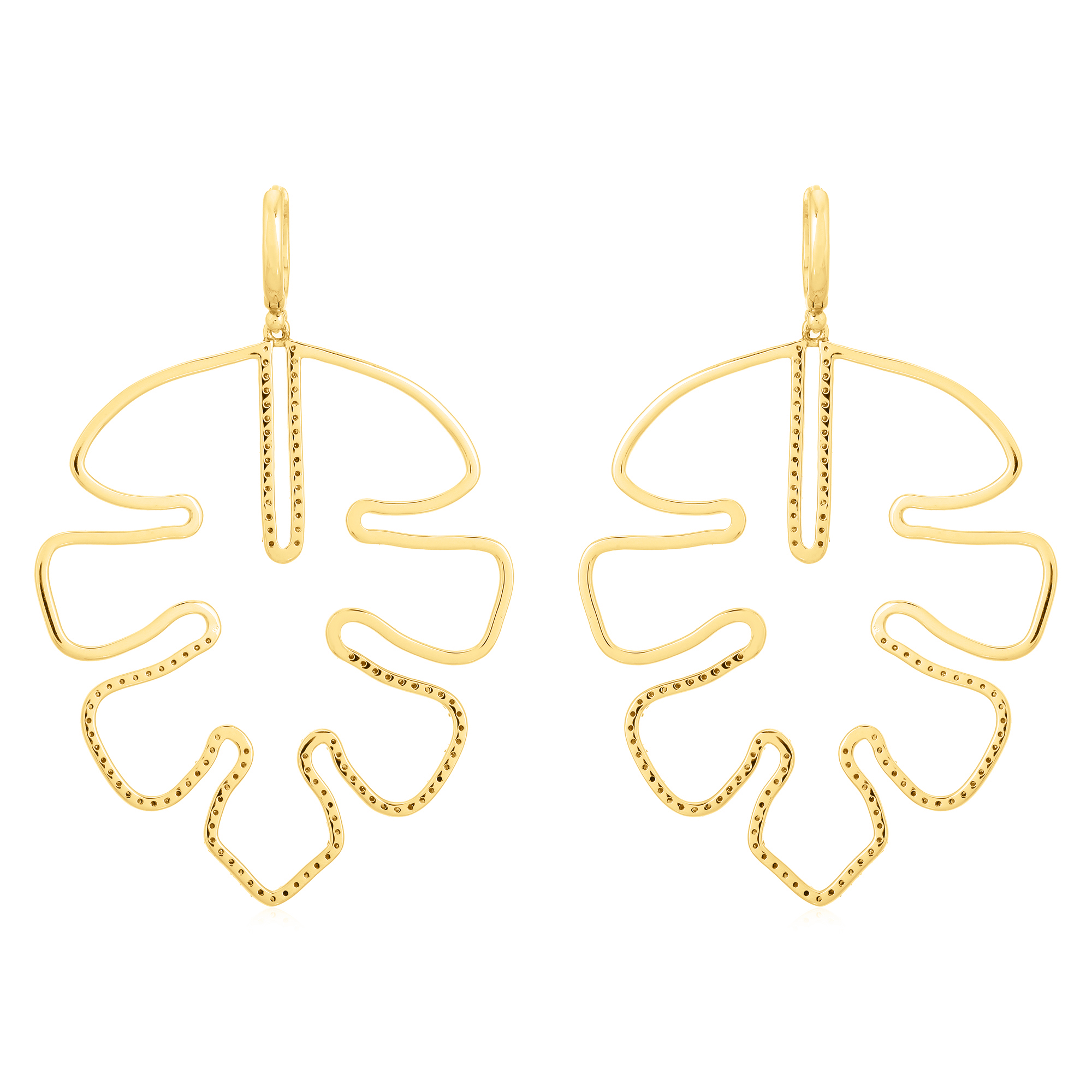 Yellow Gold Diamond Leaf Dangle Earrings