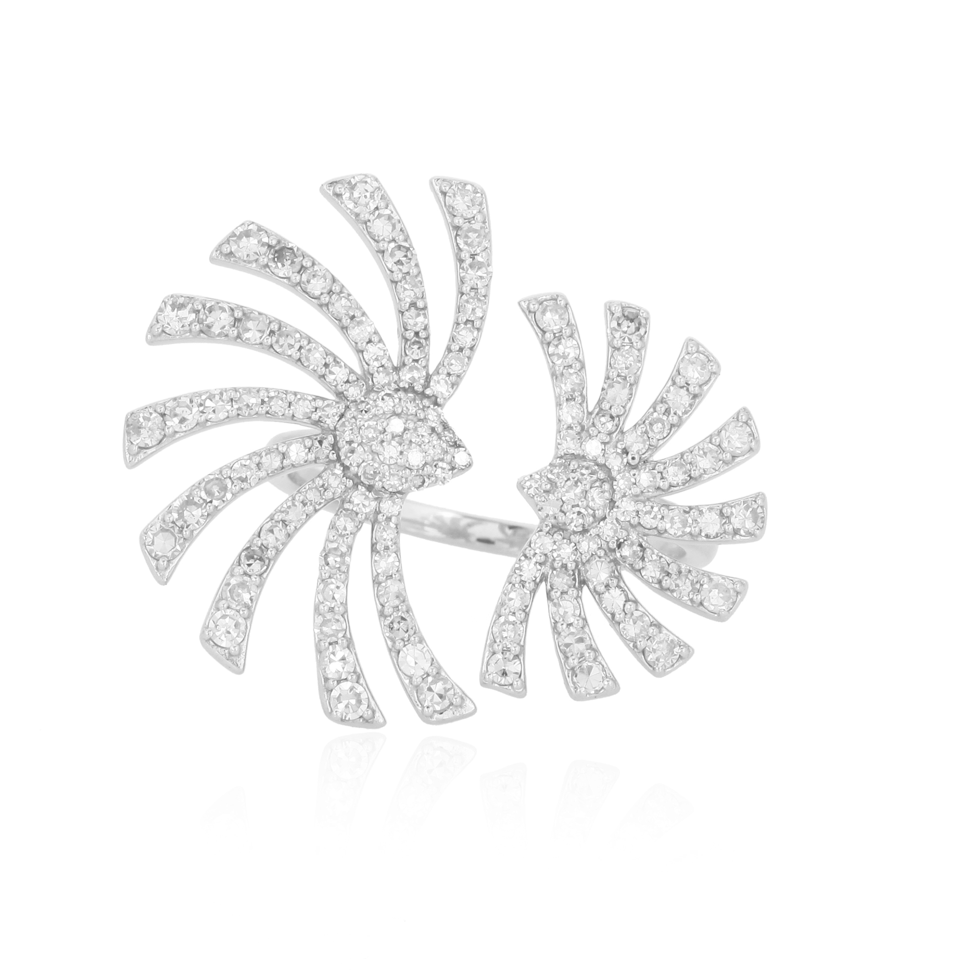 Sterling Silver Leaf Diamond Gap Ring