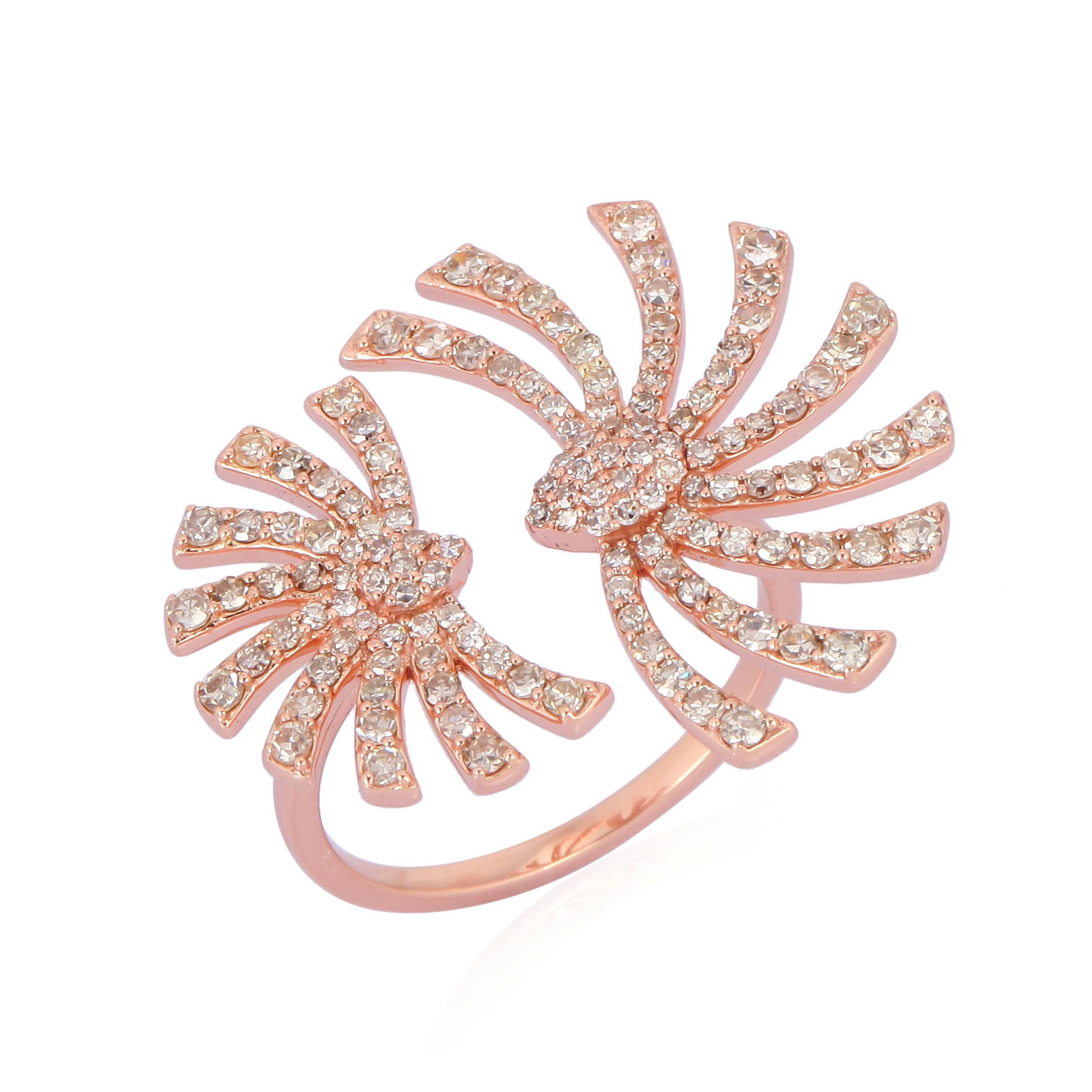 Sterling Silver Leaf Diamond Gap Ring
