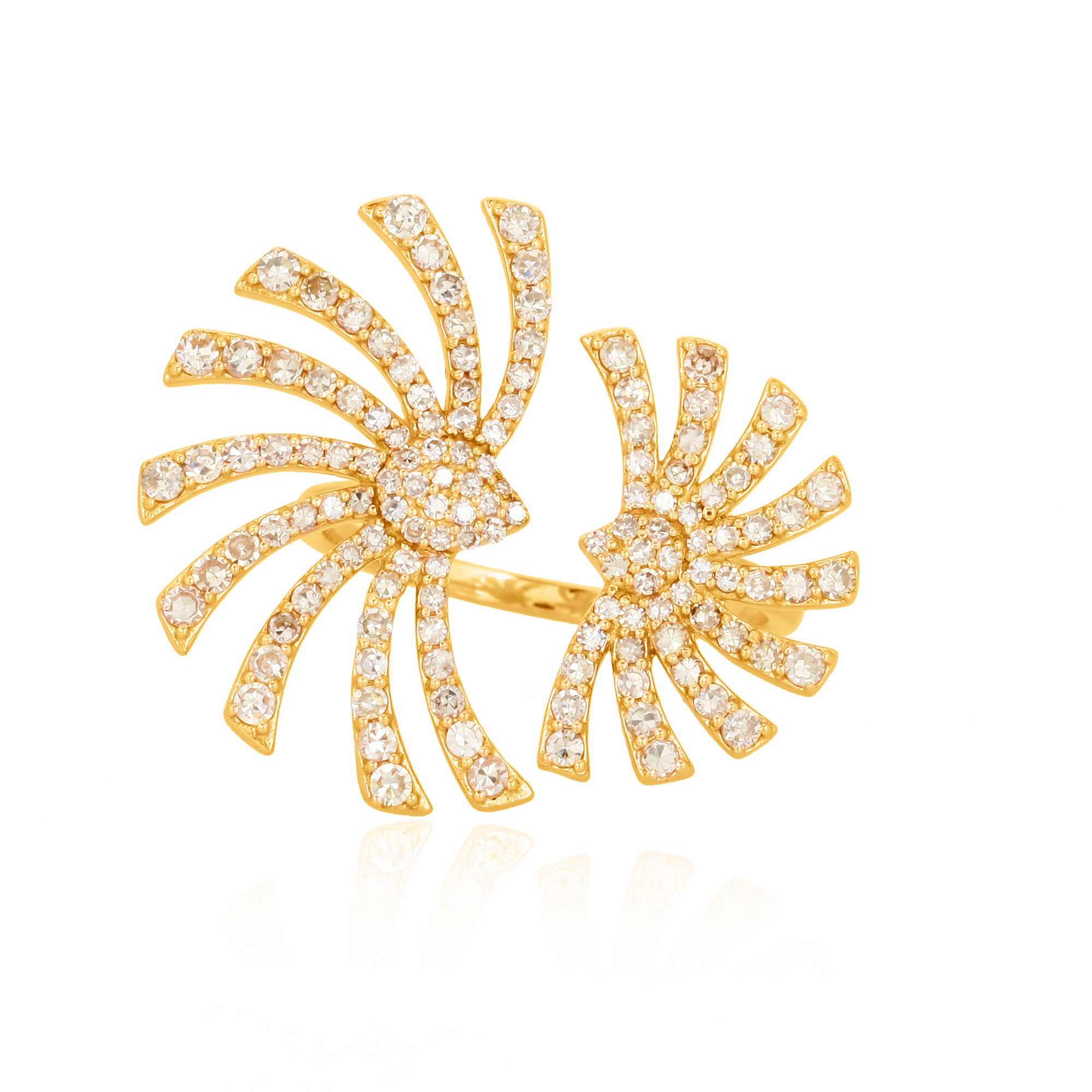 Yellow Gold Leaf Diamond Gap Ring