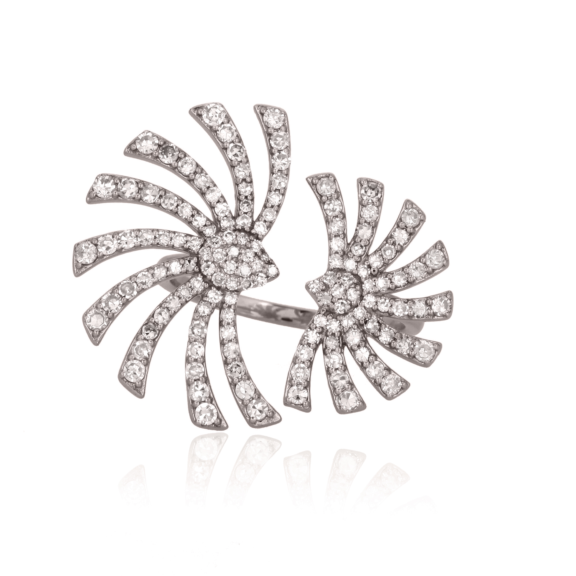 Sterling Silver Leaf Diamond Gap Ring