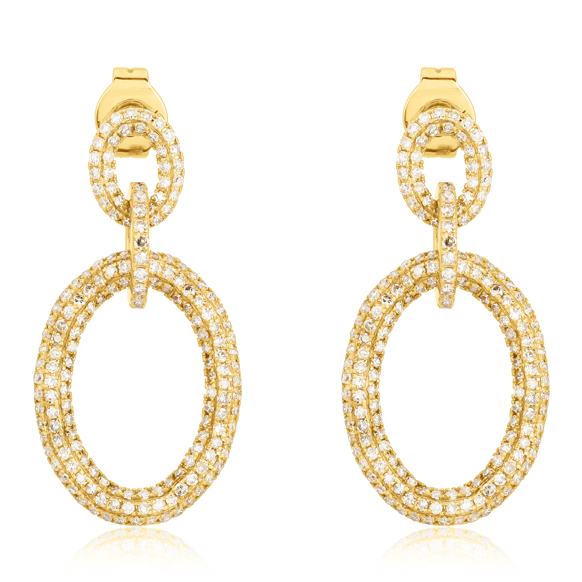 Yellow Gold Diamond Oval Earrings