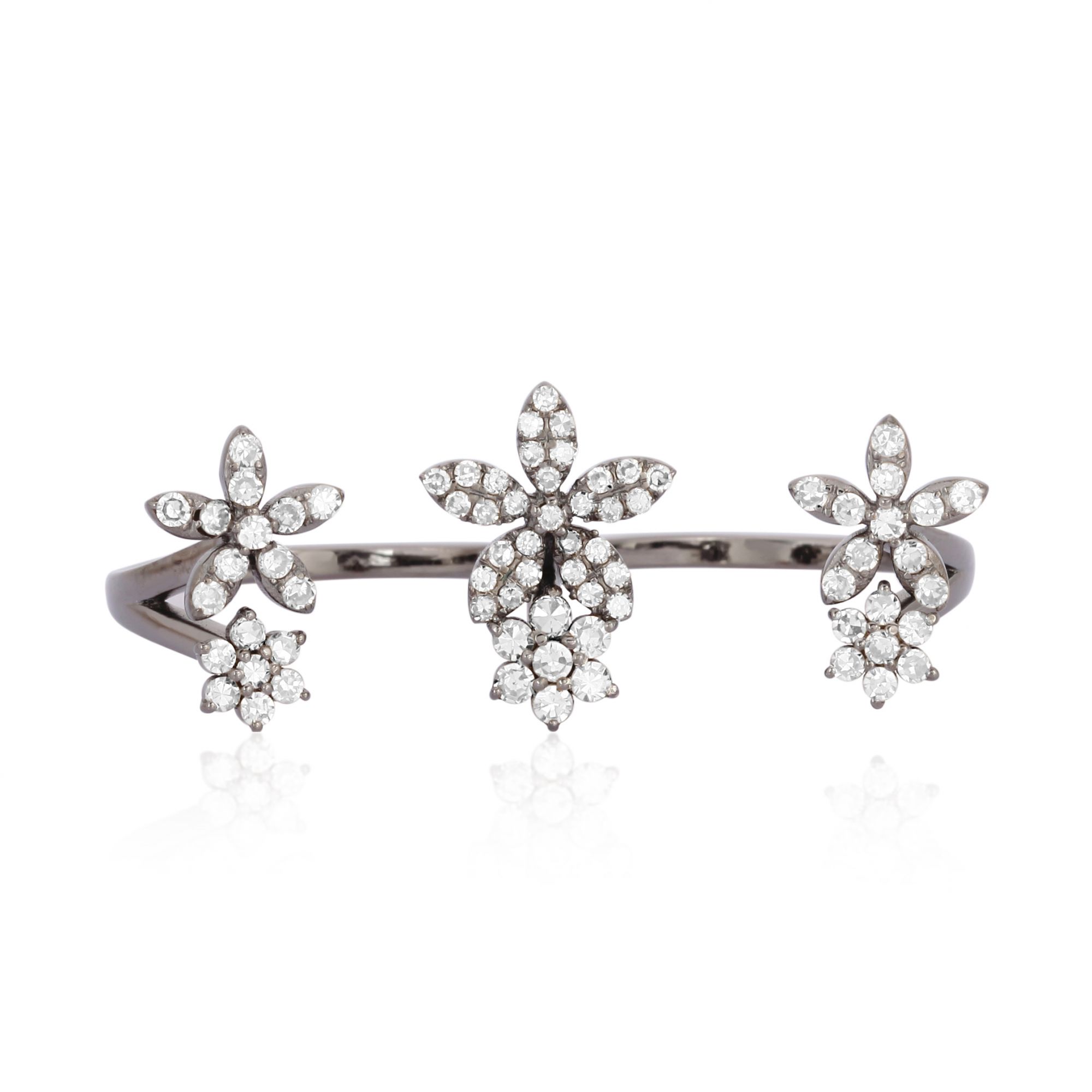 Sterling Silver Multifinger Diamond Flower Ring