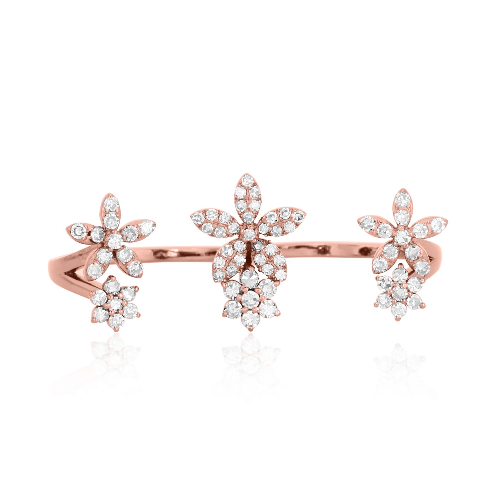 Sterling Silver Multifinger Diamond Flower Ring