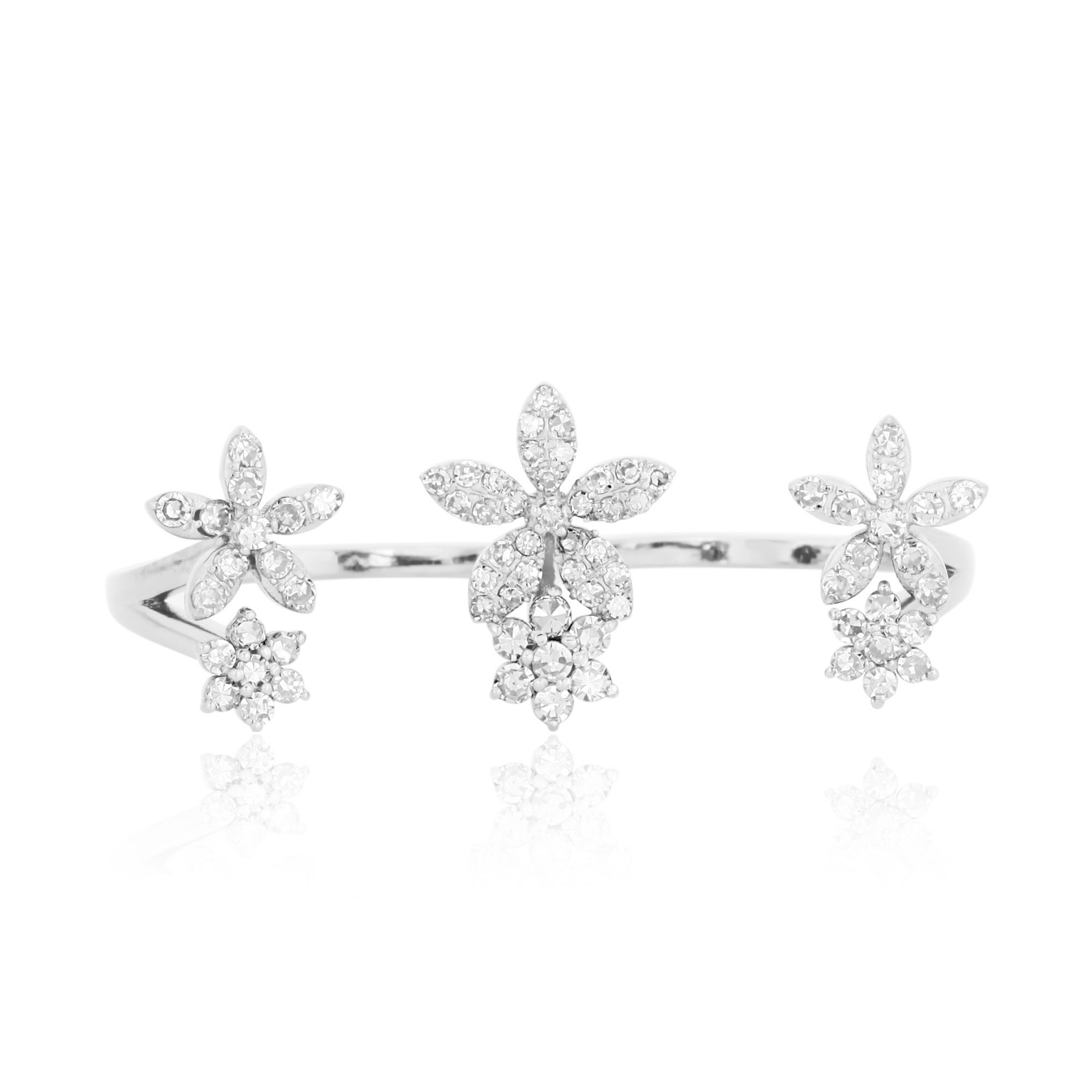 Sterling Silver Multifinger Diamond Flower Ring