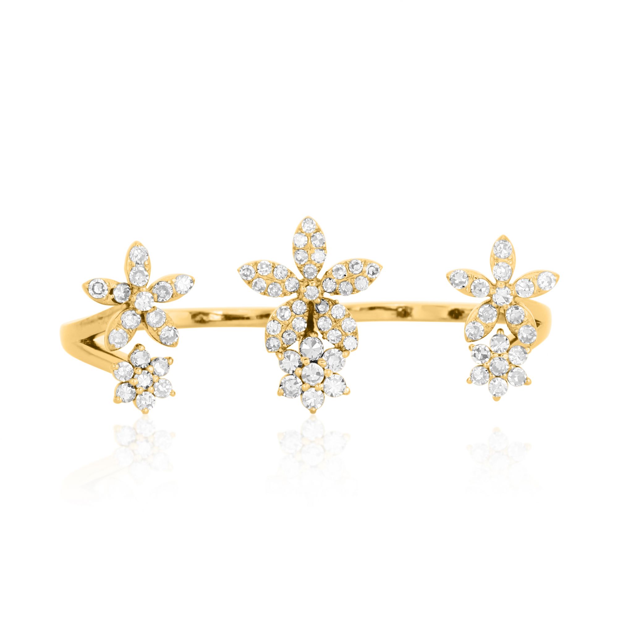 Sterling Silver Multifinger Diamond Flower Ring