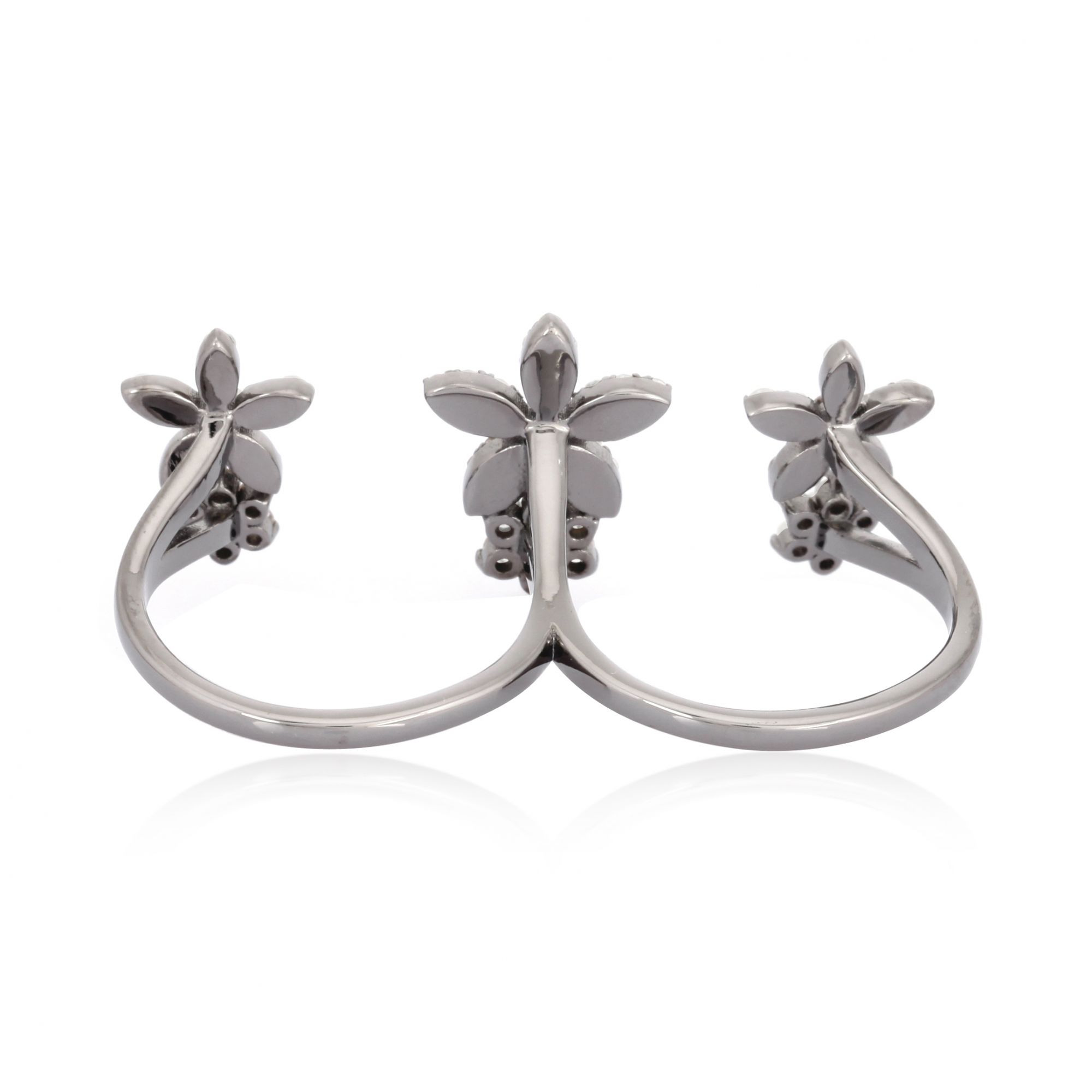 Sterling Silver Multifinger Diamond Flower Ring