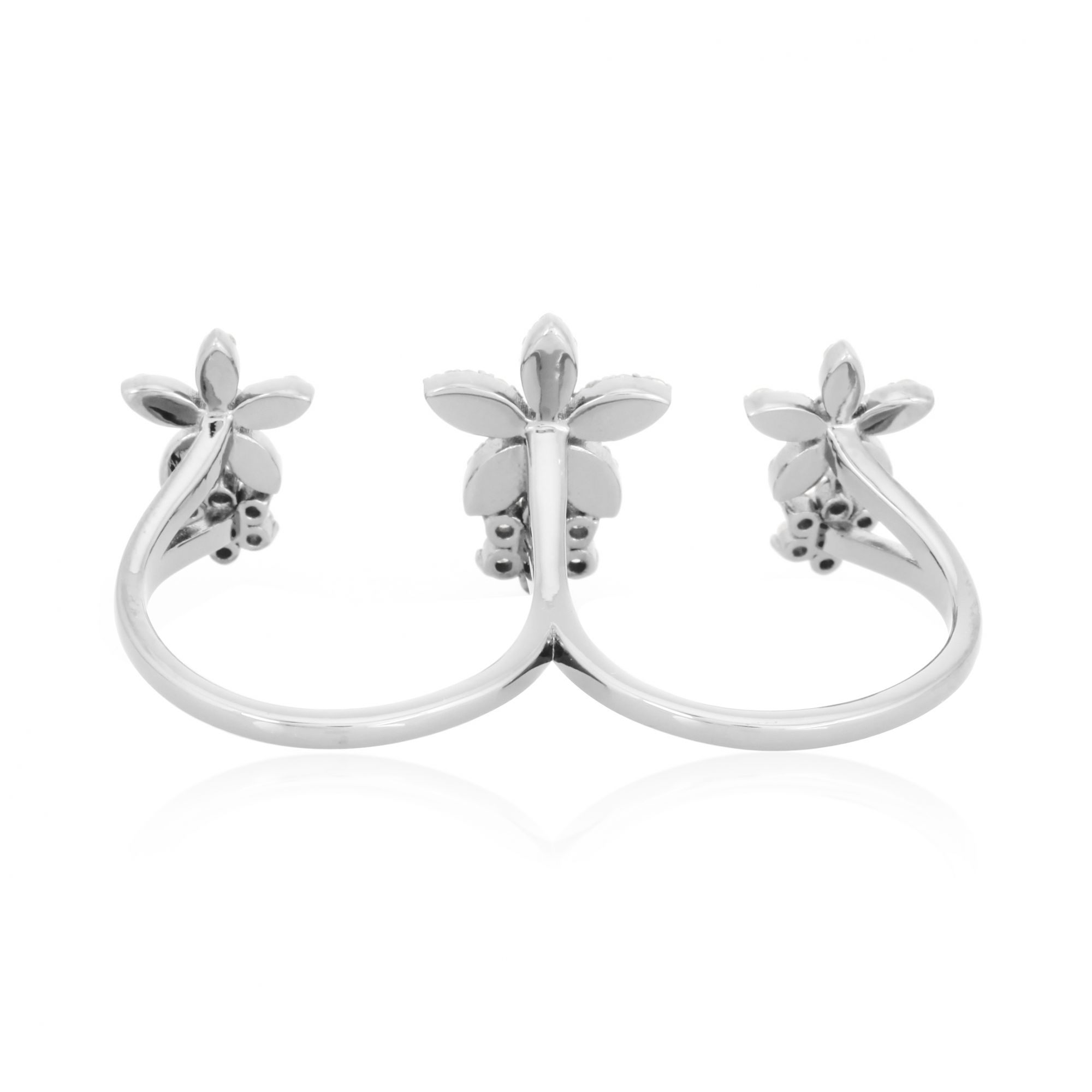 Sterling Silver Multifinger Diamond Flower Ring