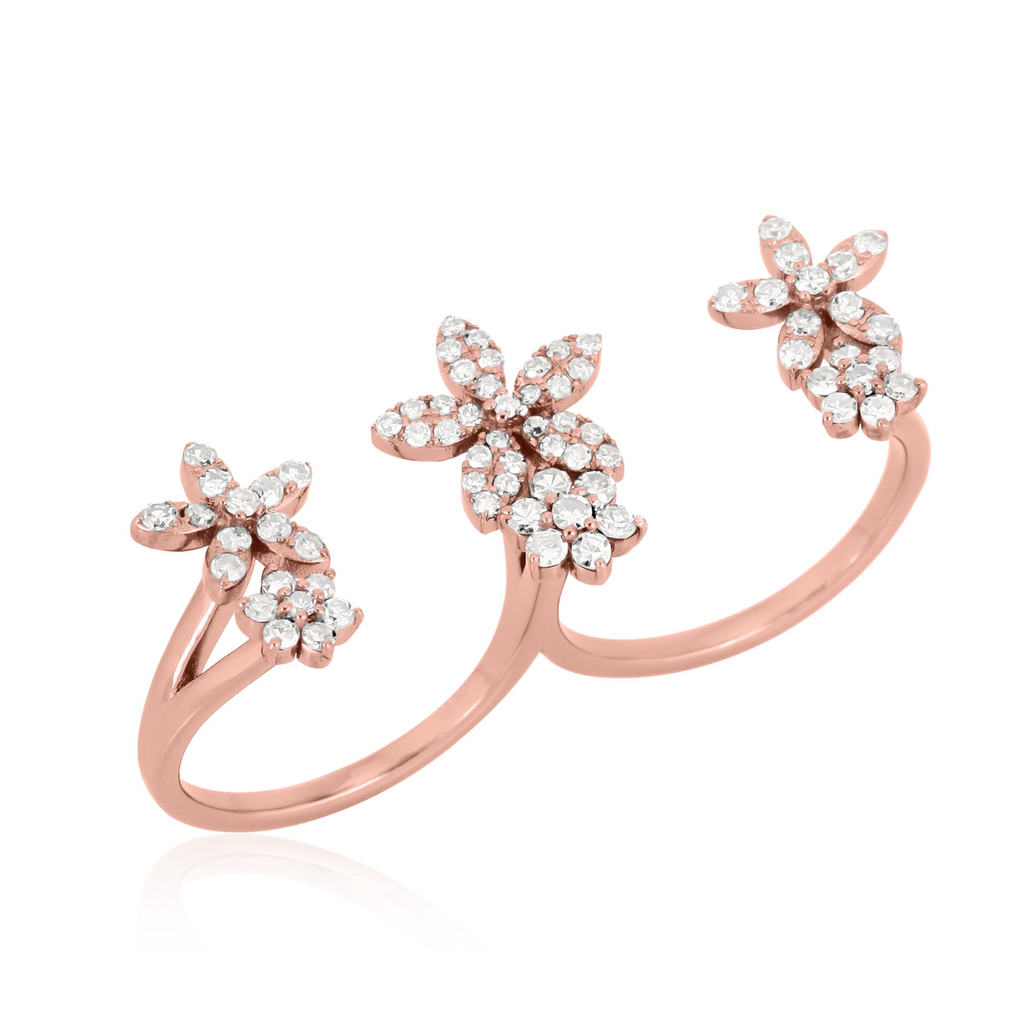 Sterling Silver Multifinger Diamond Flower Ring