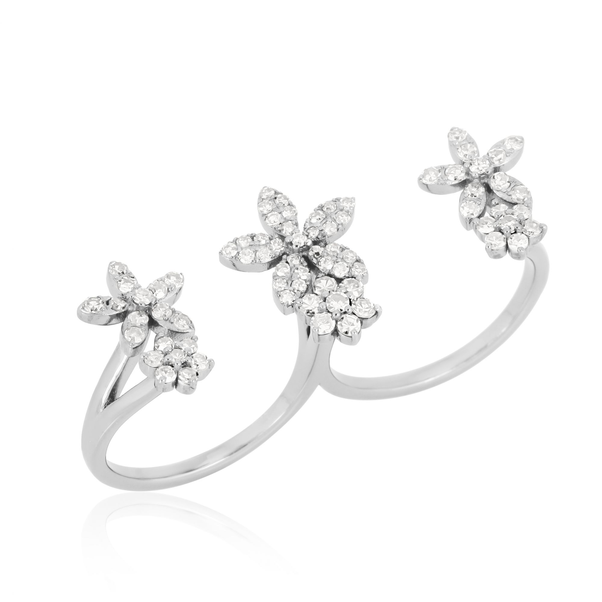 Sterling Silver Multifinger Diamond Flower Ring