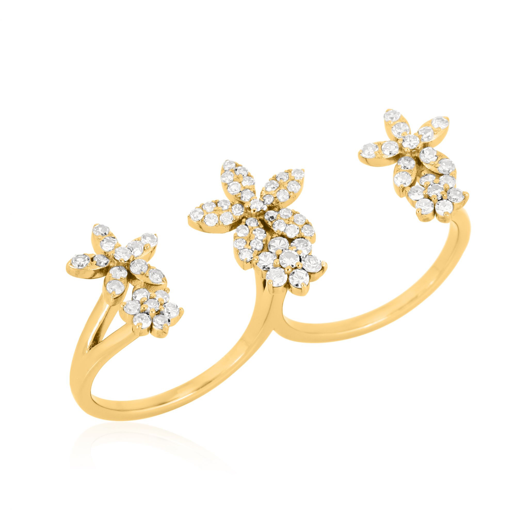 Sterling Silver Multifinger Diamond Flower Ring