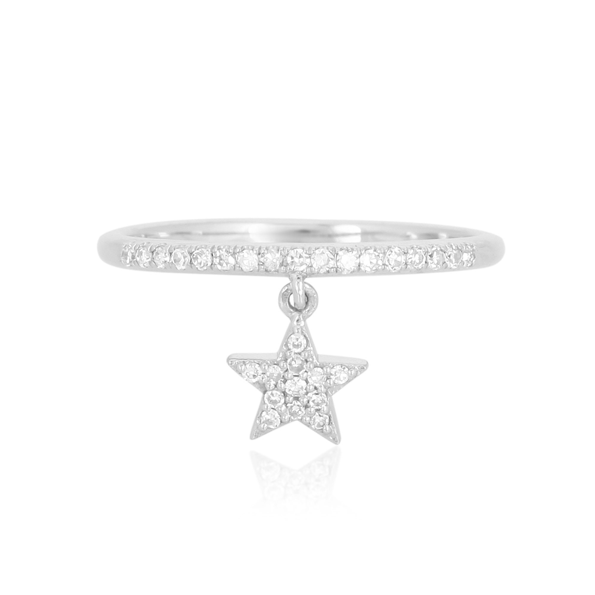 White Gold Drop Star Charm Diamond Ring