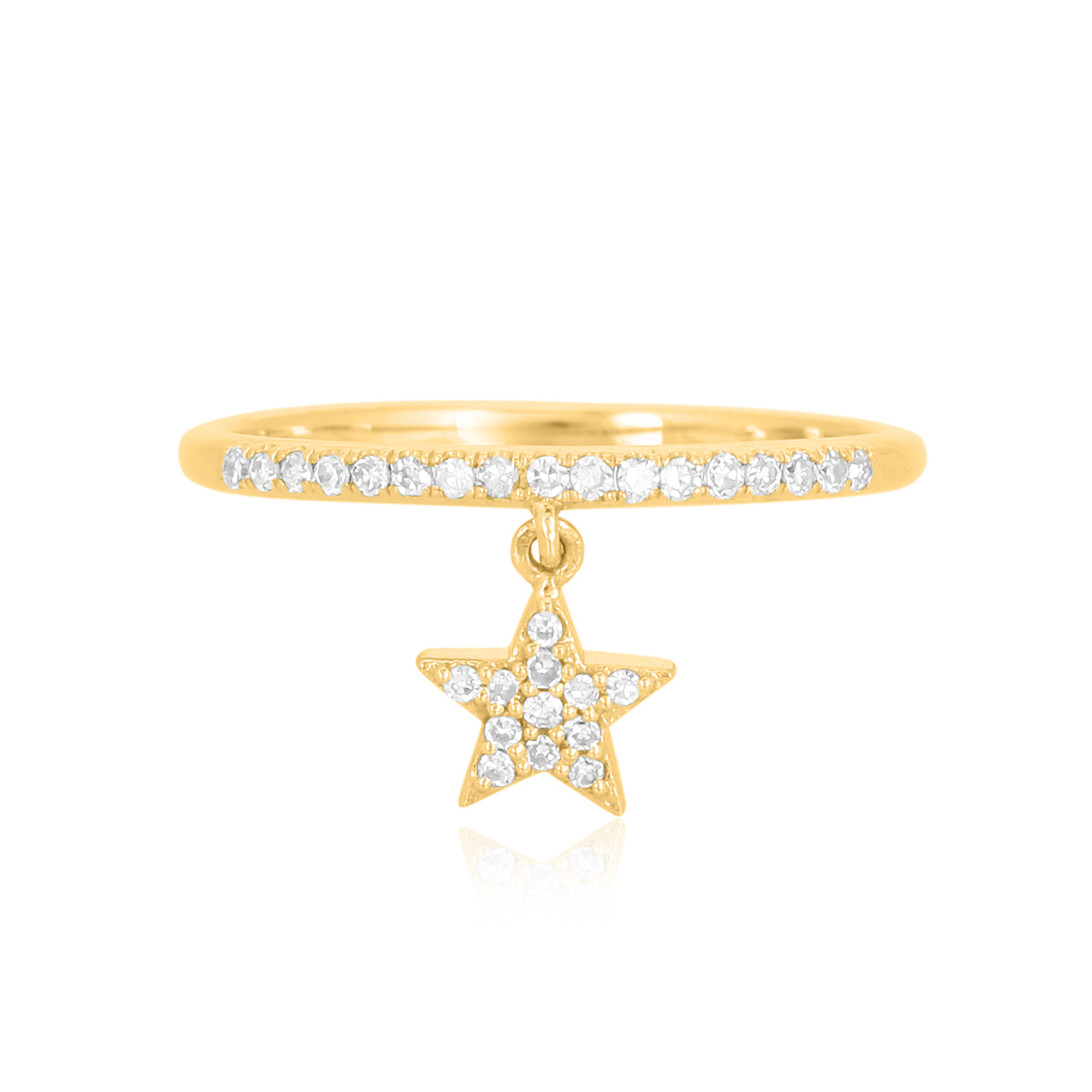 Yellow Gold Drop Star Charm Diamond Ring