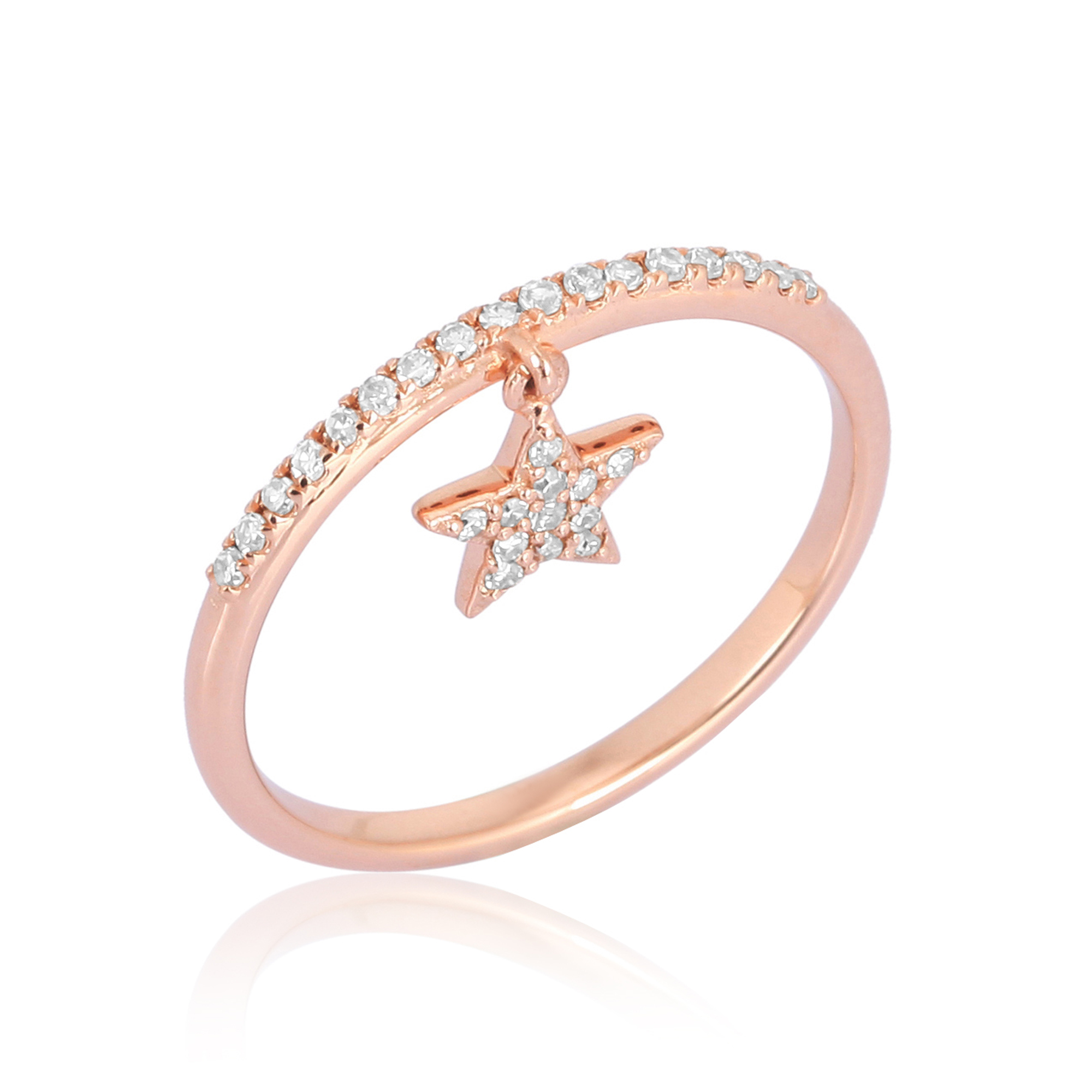 Rose Gold Drop Star Charm Diamond Ring