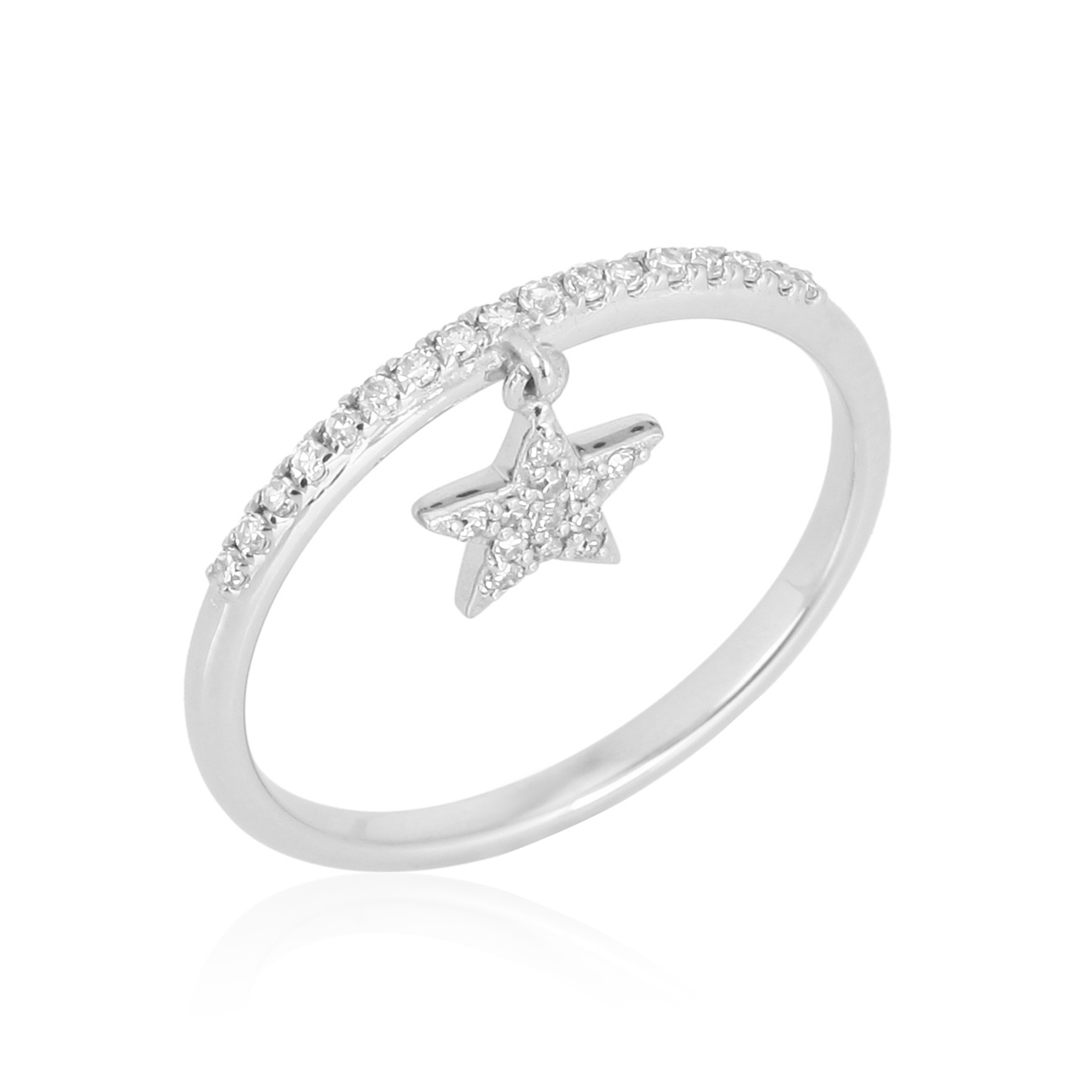 White Gold Drop Star Charm Diamond Ring