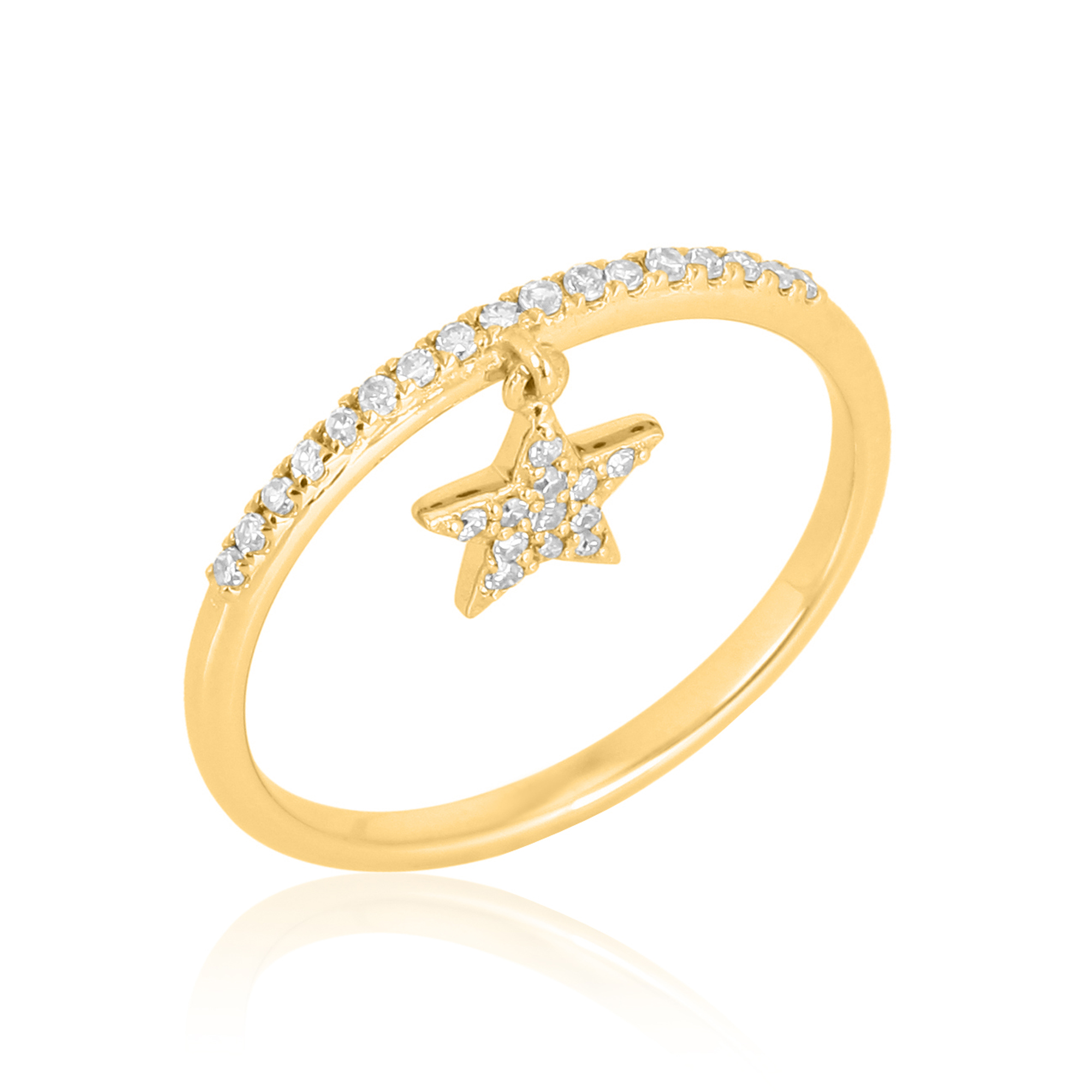 Yellow Gold Drop Star Charm Diamond Ring