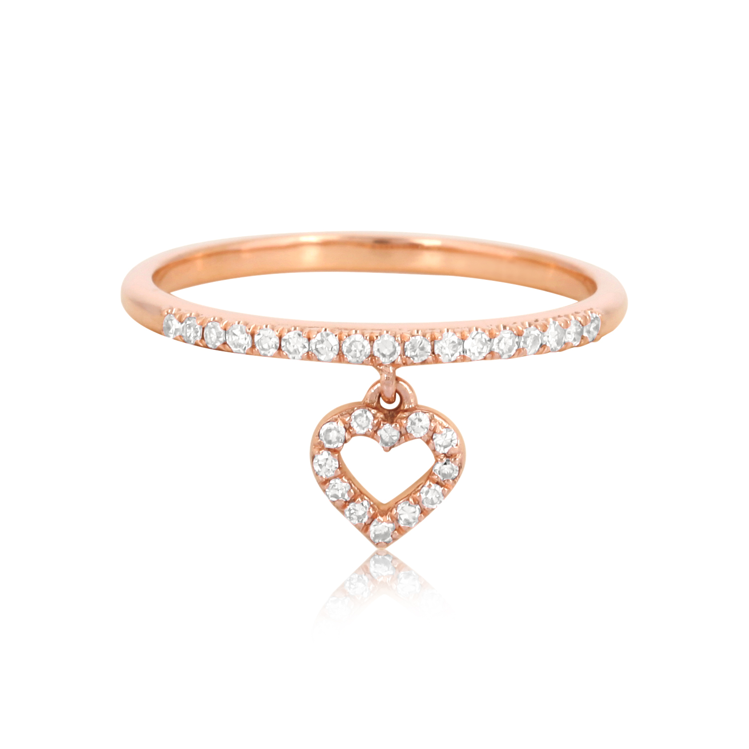 Rose Gold Heart Charm Diamond Band Ring