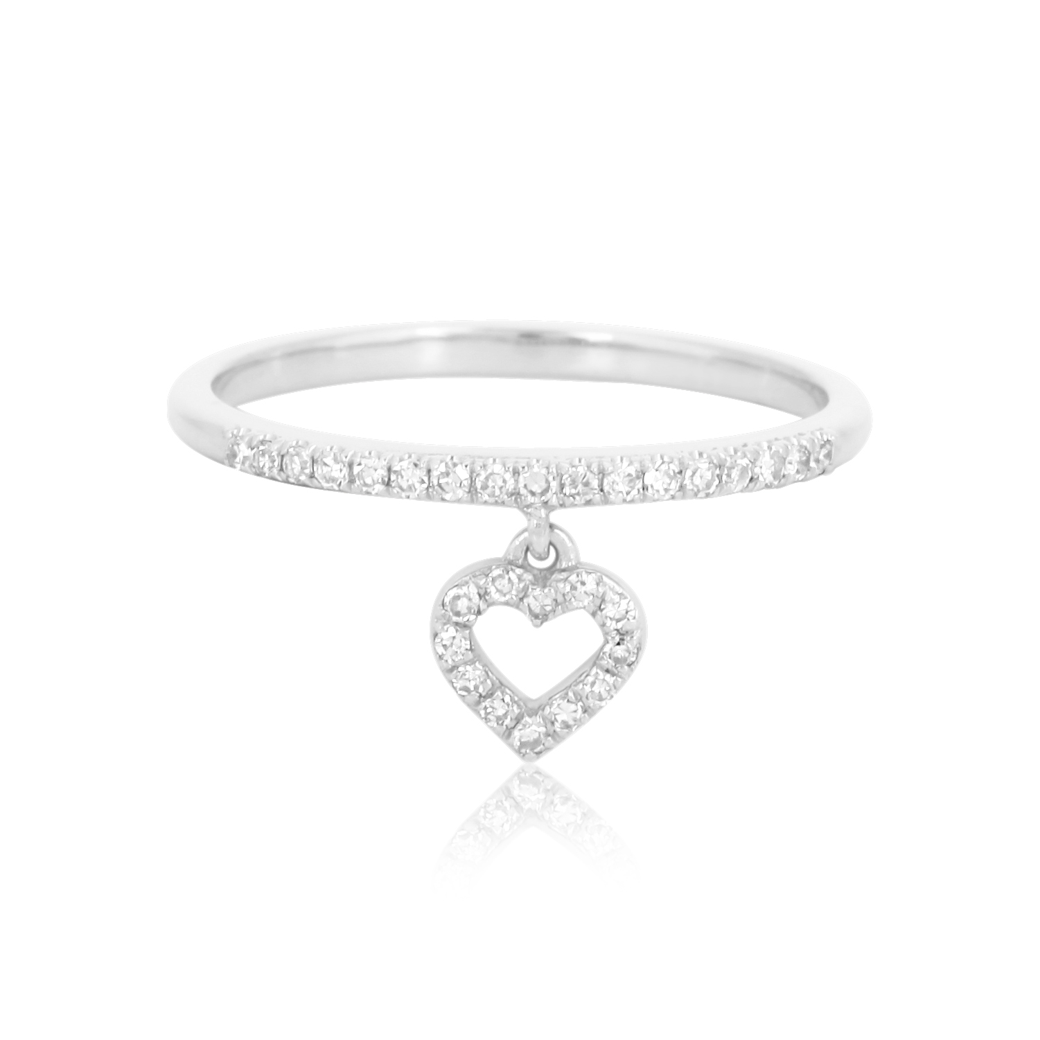 White Gold Heart Charm Diamond Band Ring