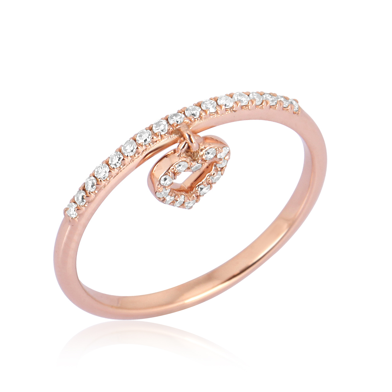 Rose Gold Heart Charm Diamond Band Ring