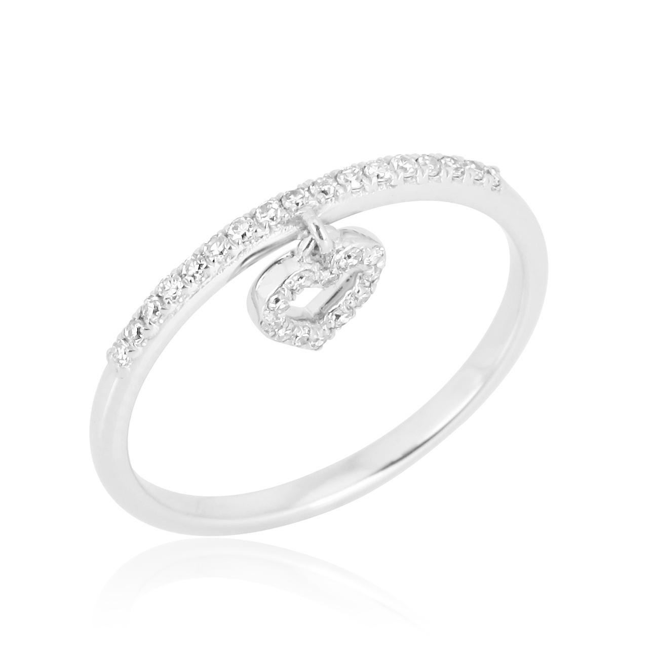 White Gold Heart Charm Diamond Band Ring