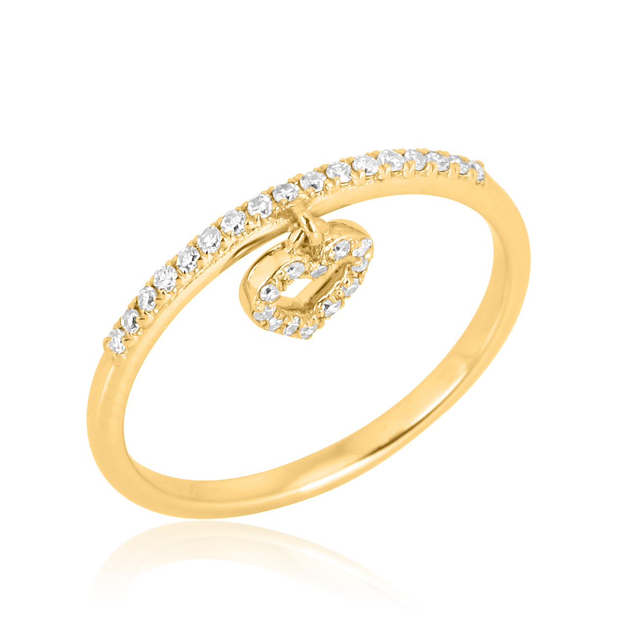 Yellow Gold Heart Charm Diamond Band Ring