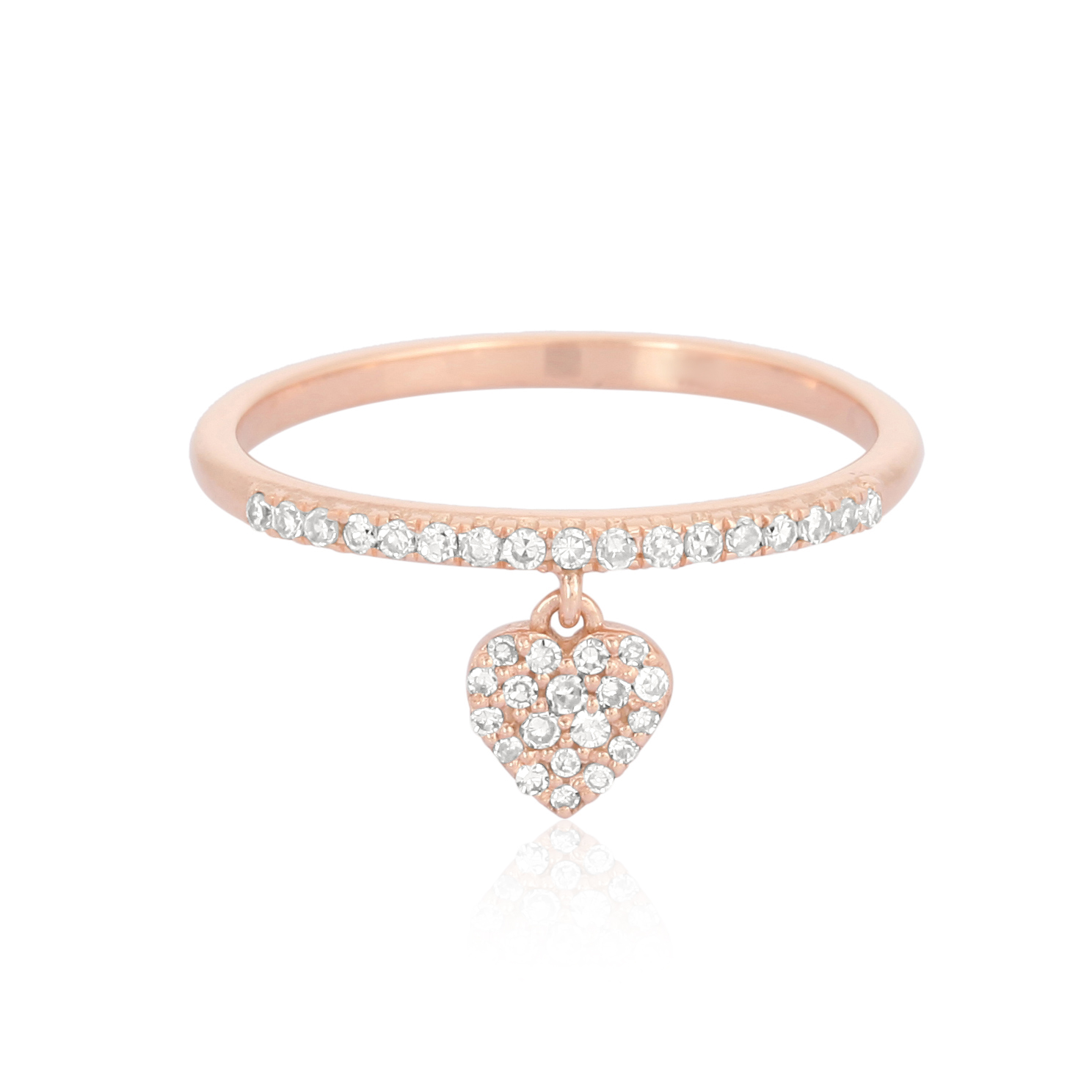 Rose Gold Heart Charm Diamond Ring