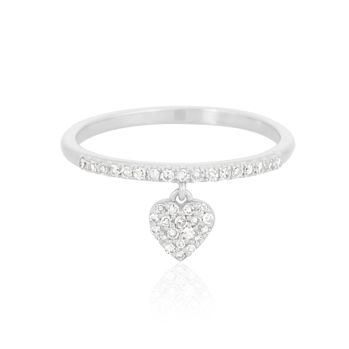 White Gold Heart Charm Diamond Ring
