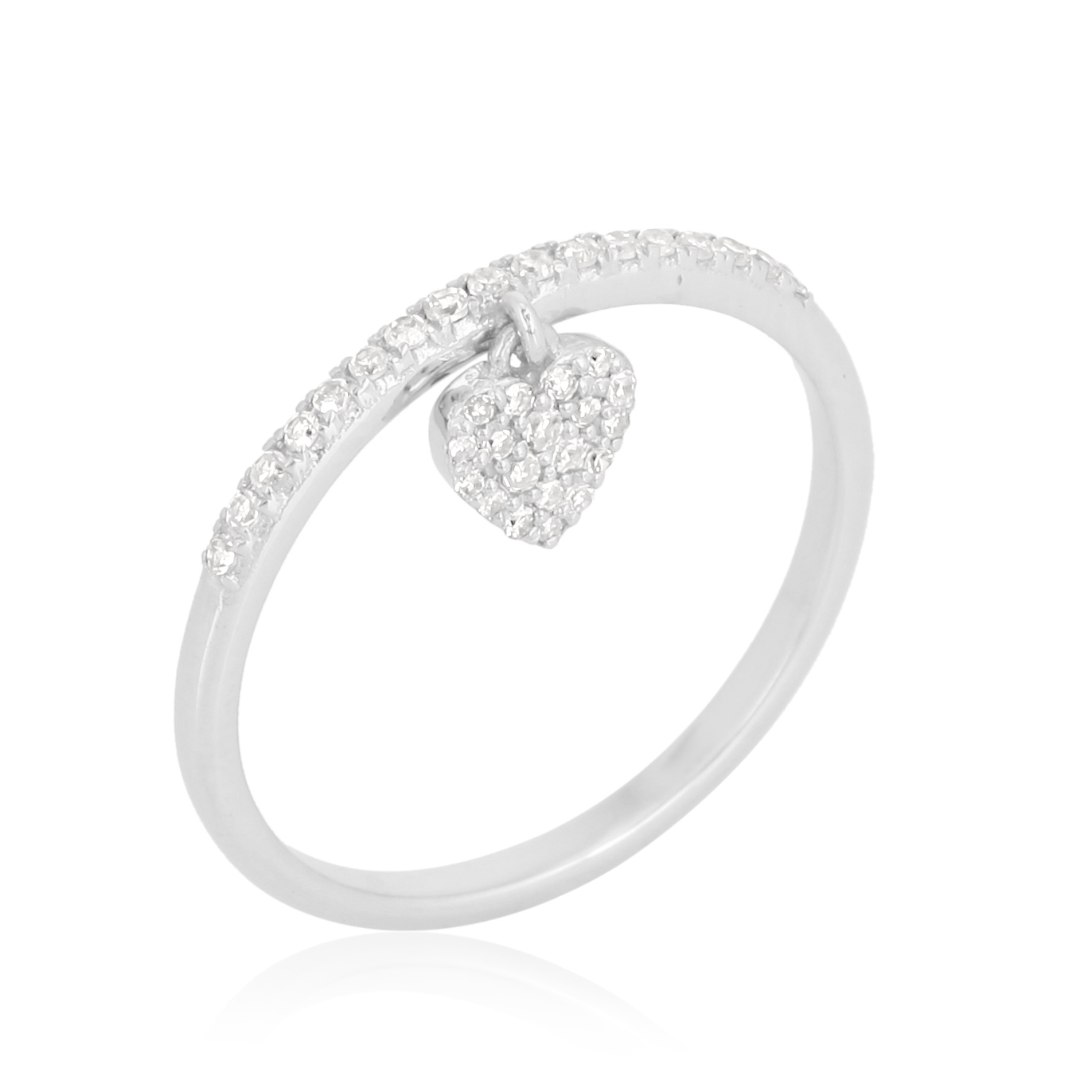 White Gold Heart Charm Diamond Ring