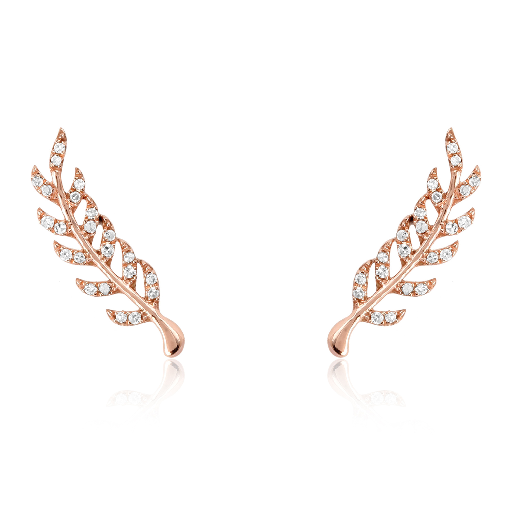 Rose Gold Diamond Leaf Studs