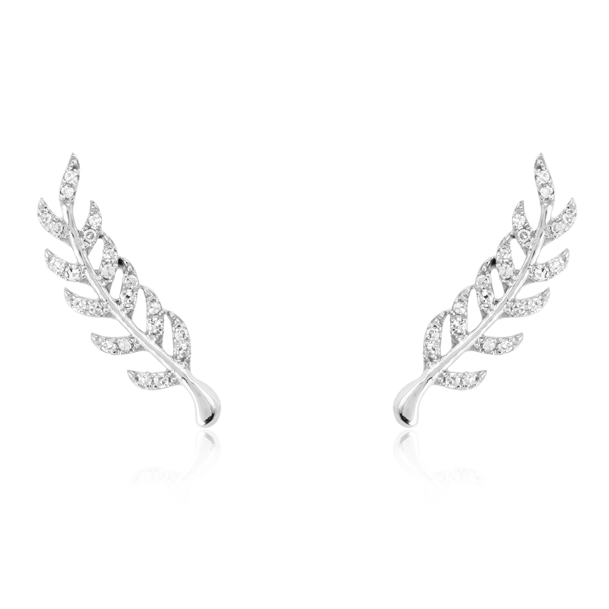 White Gold Diamond Leaf Studs